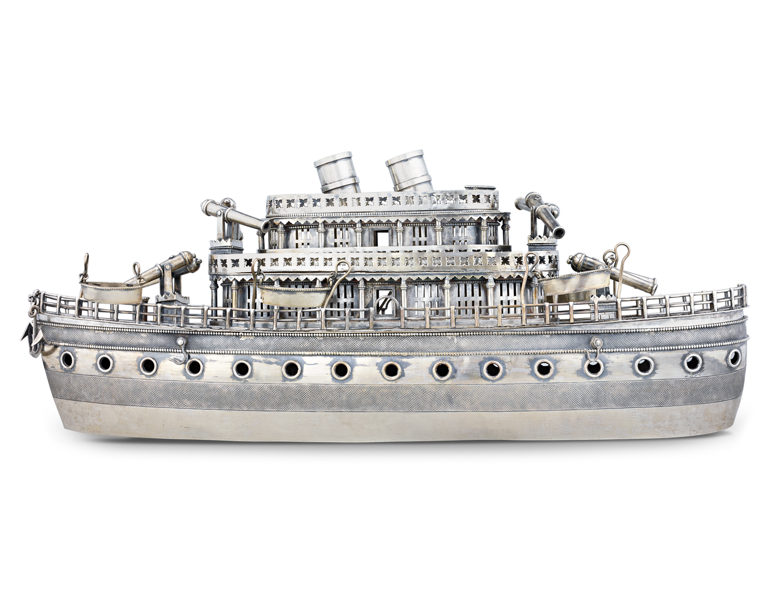 Chinese Export Silver Ship Centerpiece