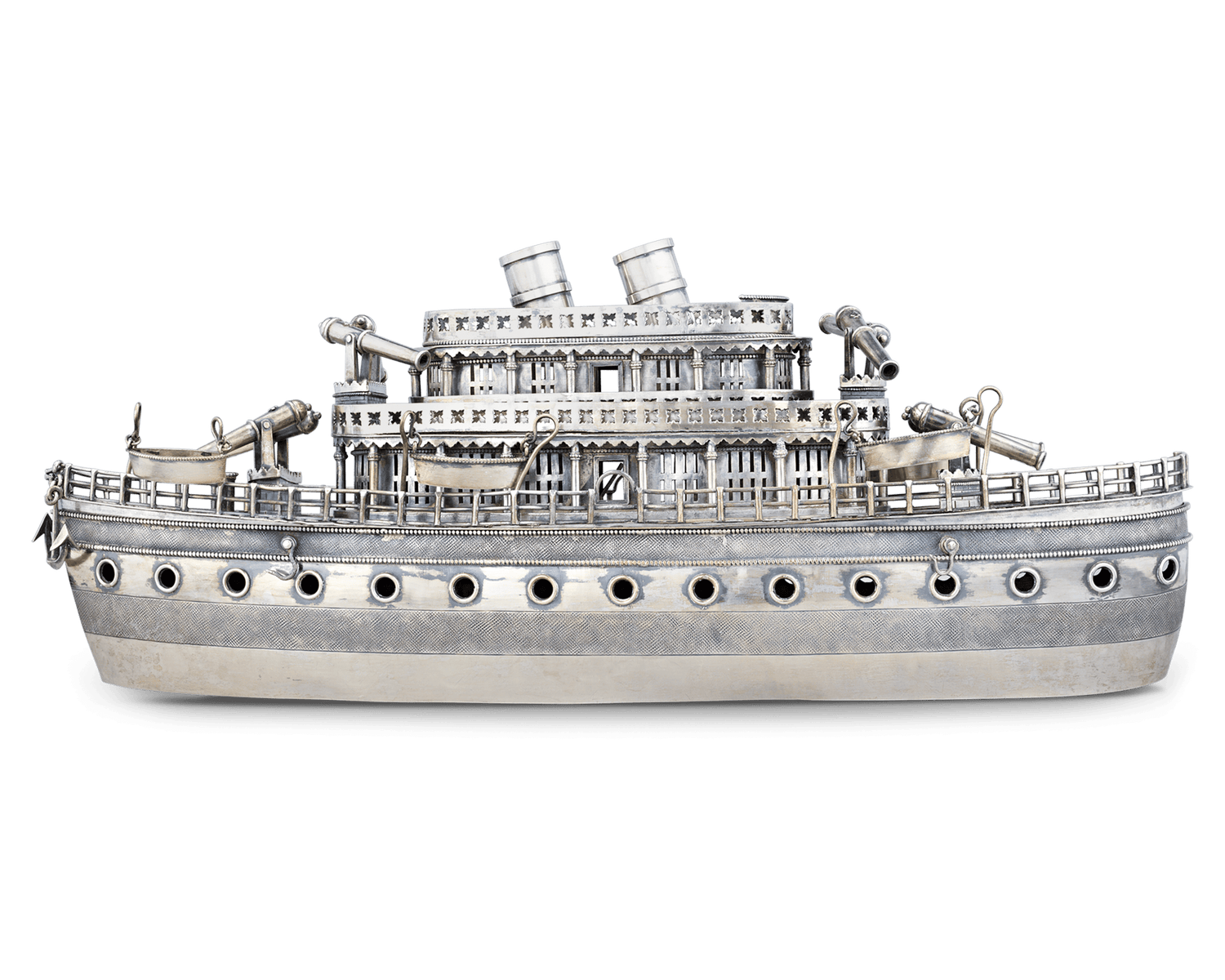 Chinese Export Silver Ship Centerpiece