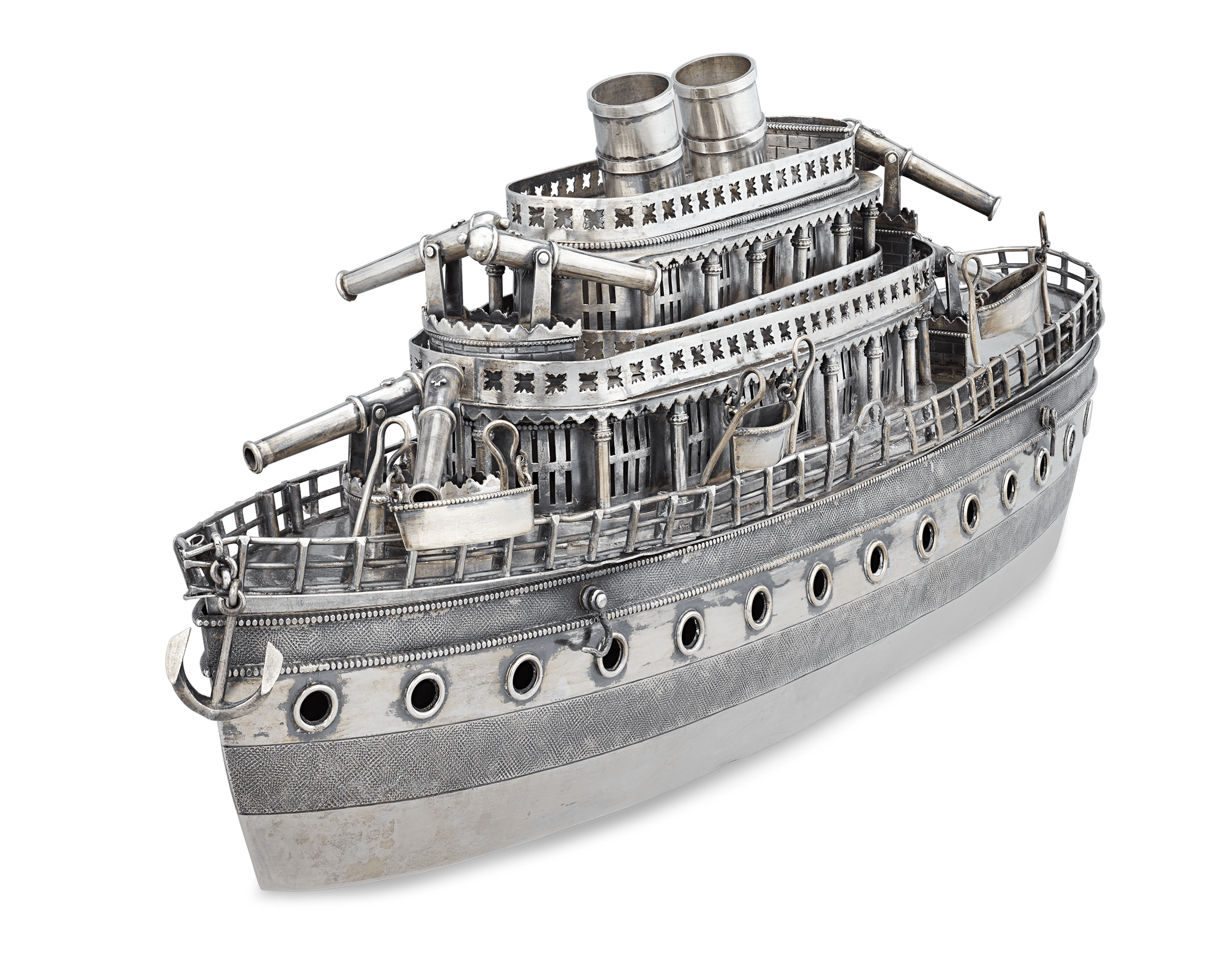 Chinese Export Silver Ship Centerpiece