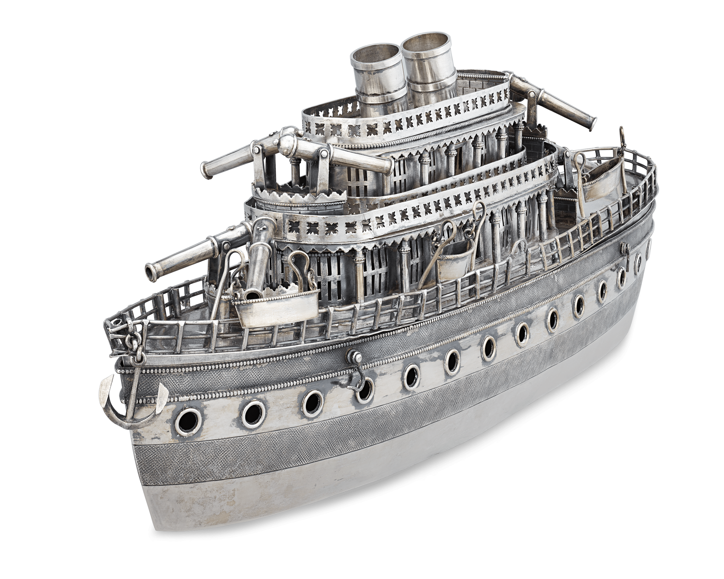 Chinese Export Silver Ship Centerpiece