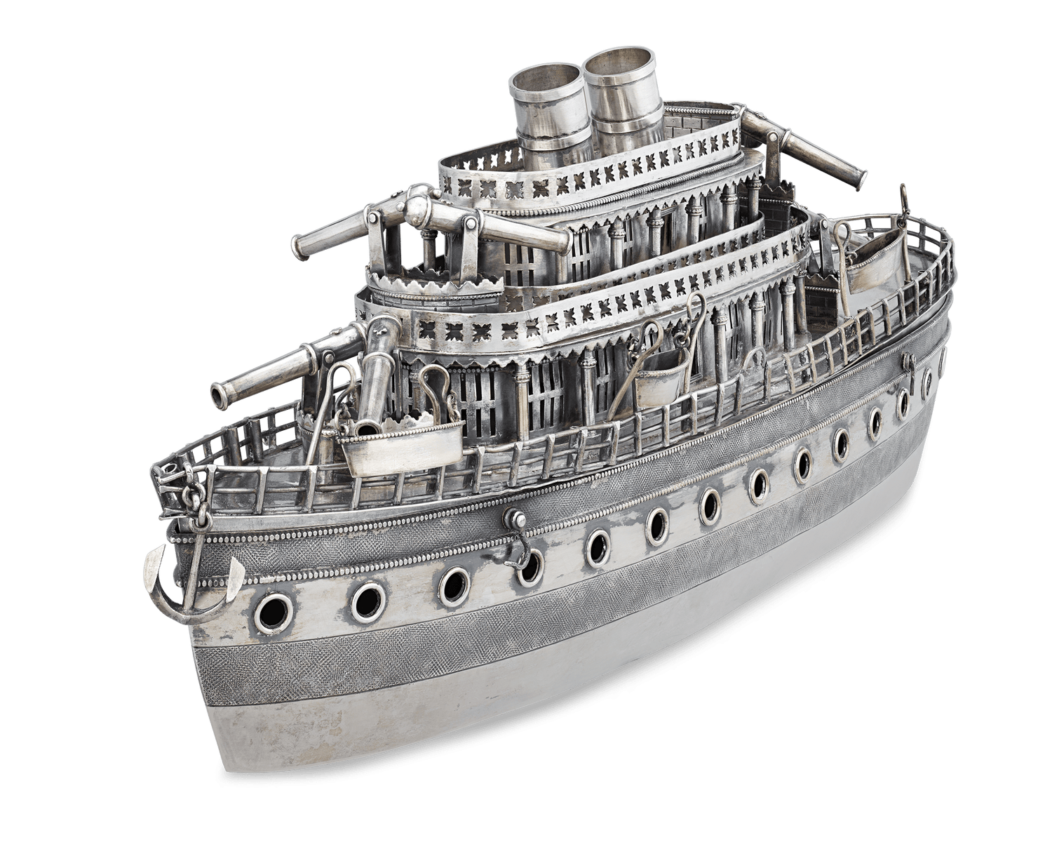 Chinese Export Silver Ship Centerpiece