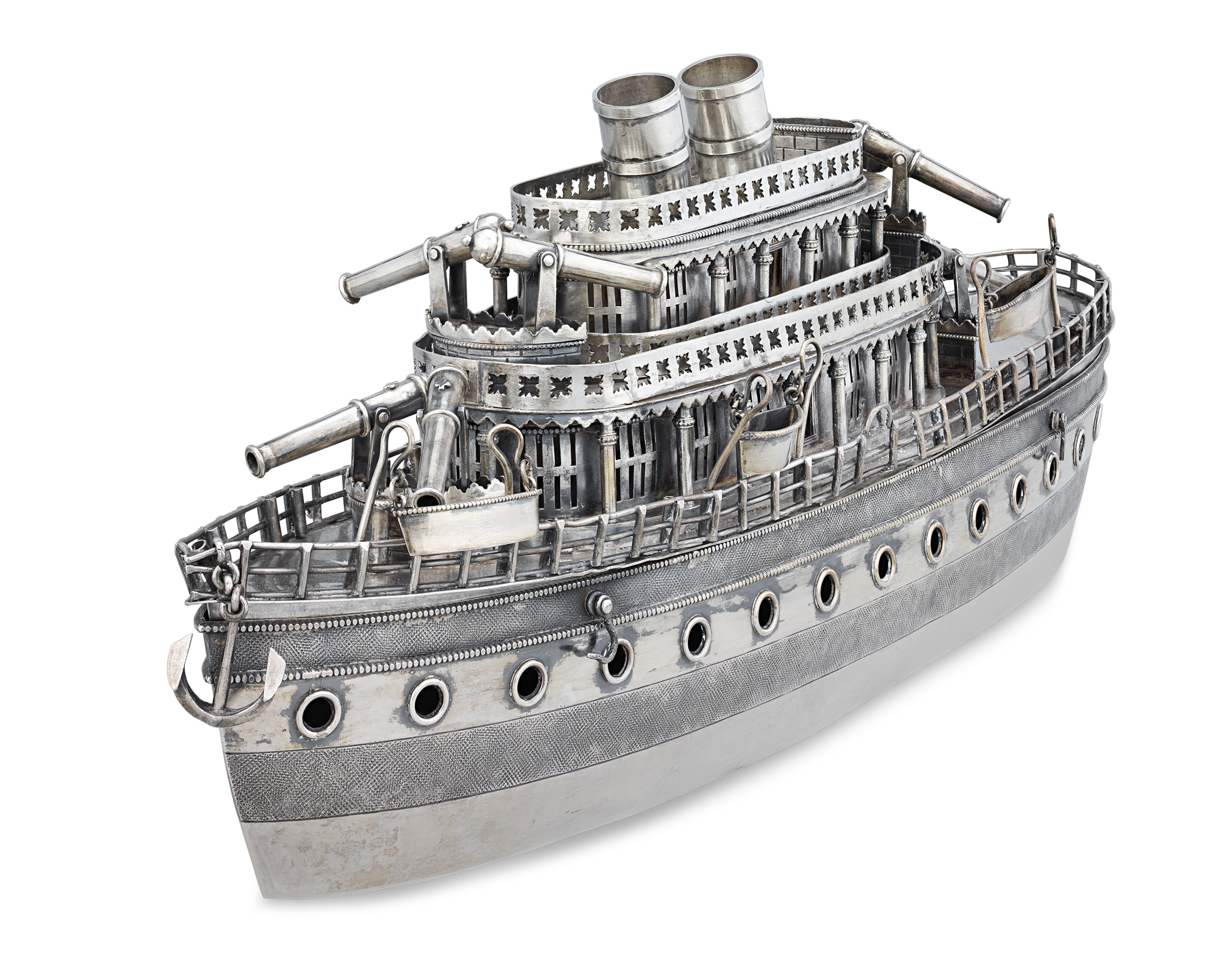 Chinese Export Silver Ship Centerpiece