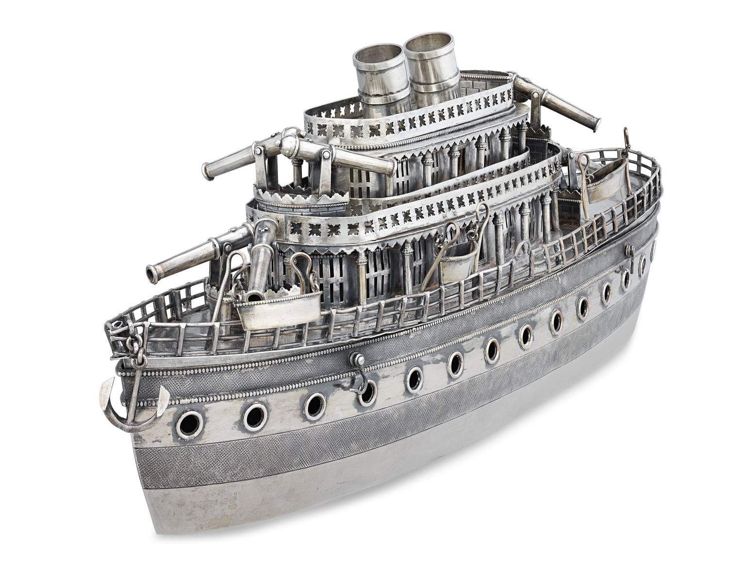 Chinese Export Silver Ship Centerpiece