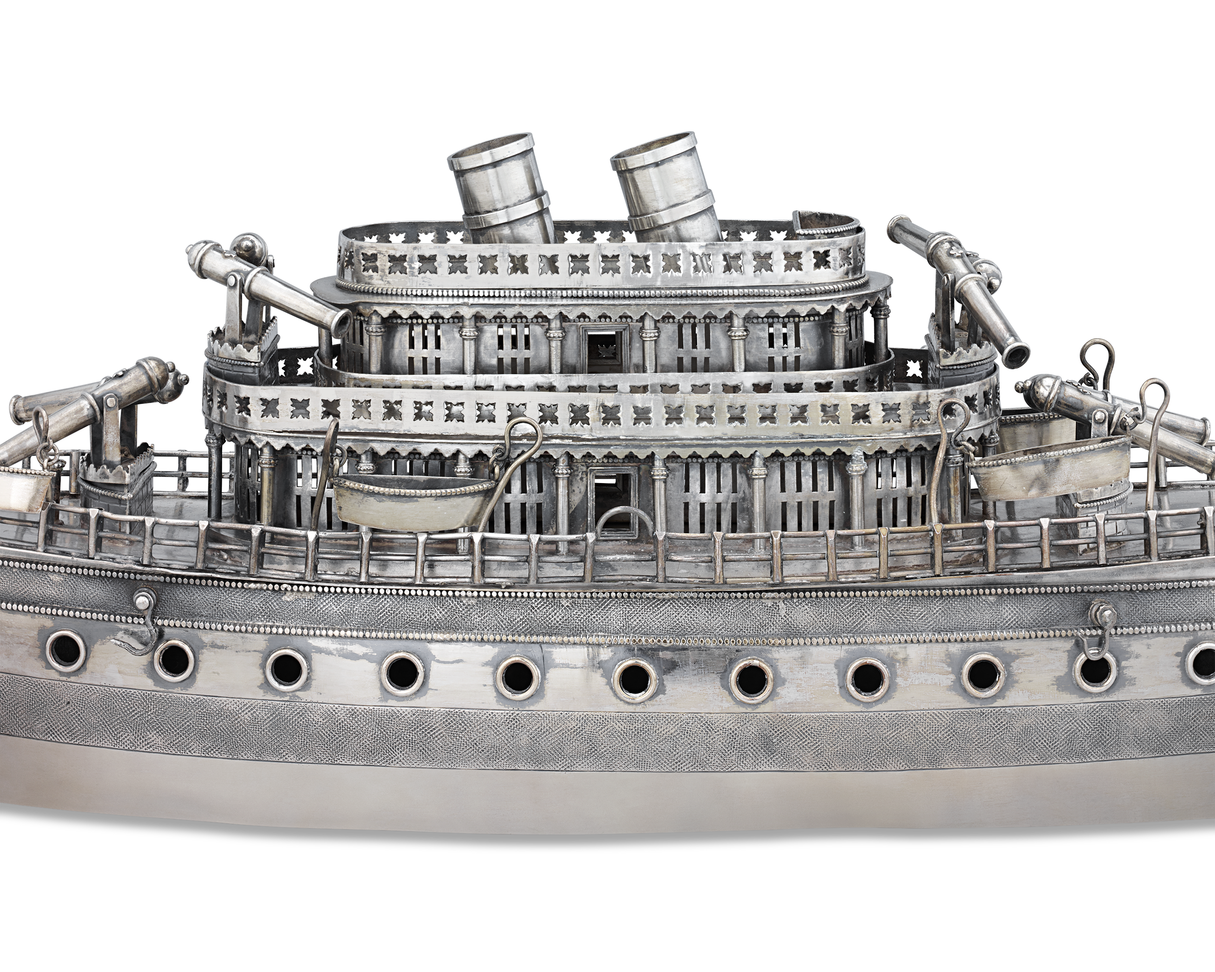 Chinese Export Silver Ship Centerpiece