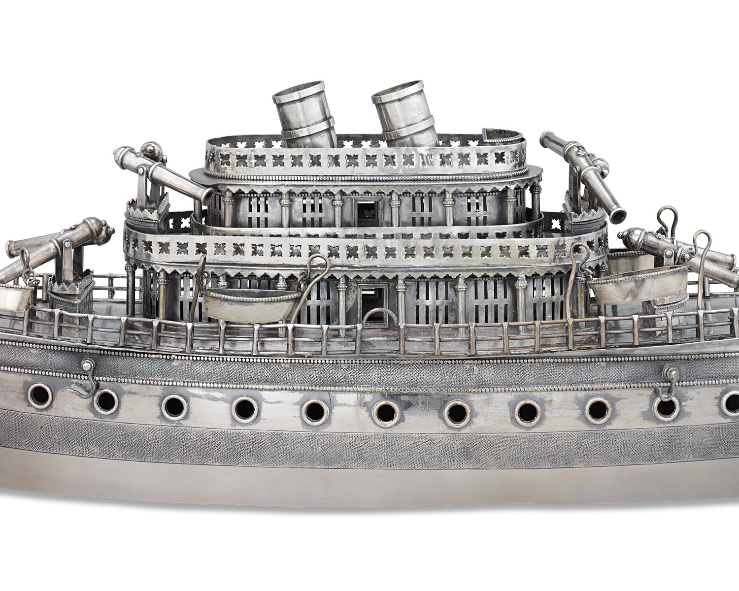 Chinese Export Silver Ship Centerpiece