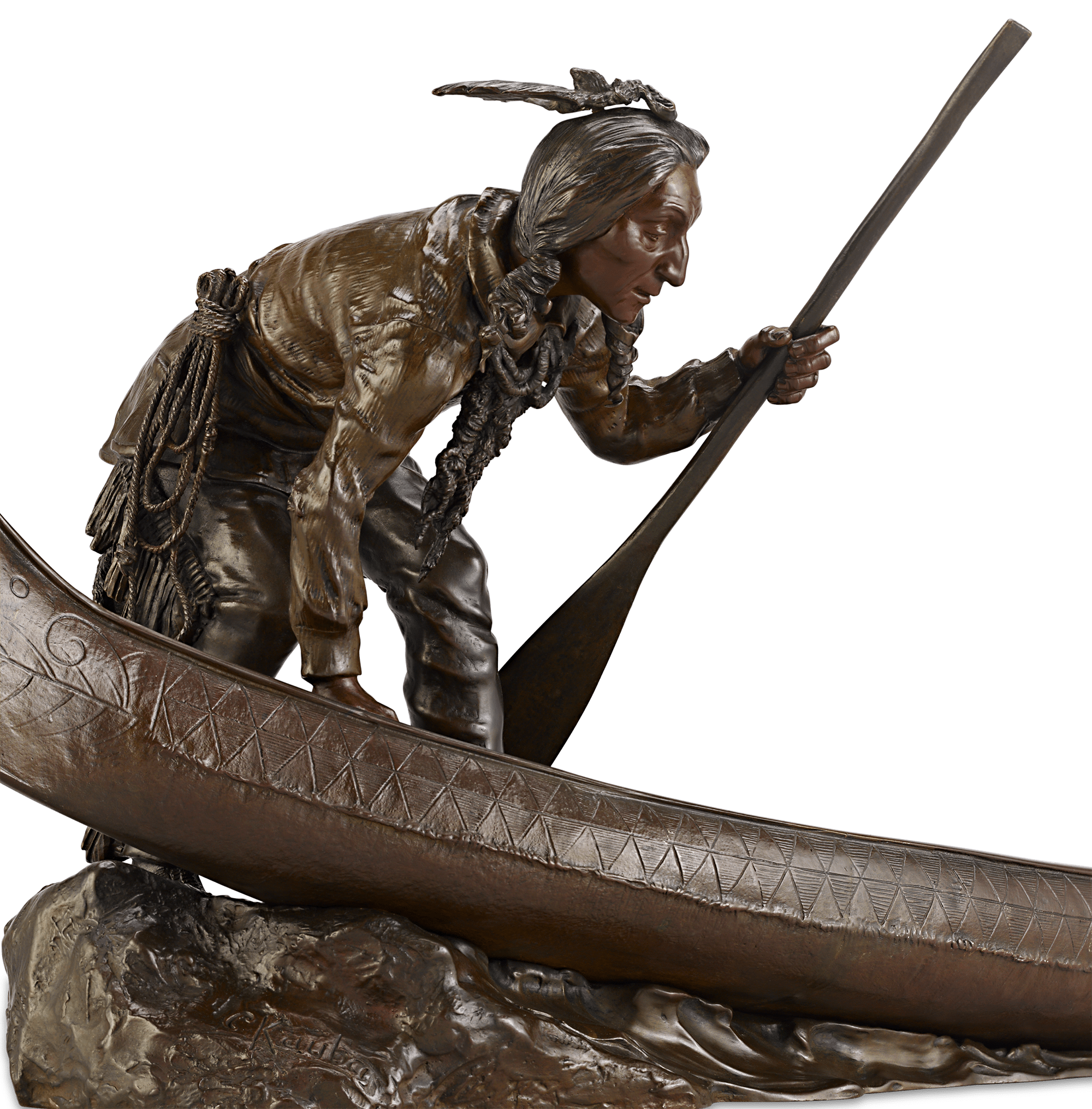 Native American Stepping Into a Canoe Bronze by Carl Kauba