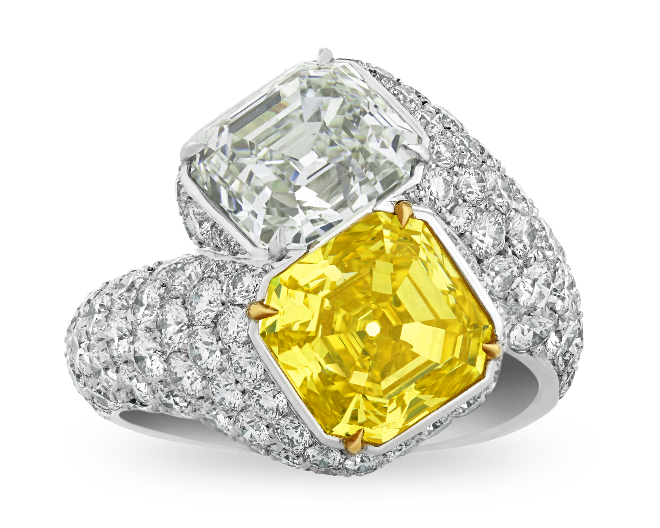 Fancy Vivid Yellow and White Diamond Bypass Ring