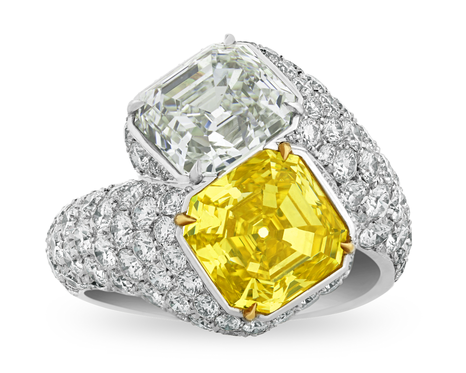 Fancy Vivid Yellow and White Diamond Bypass Ring