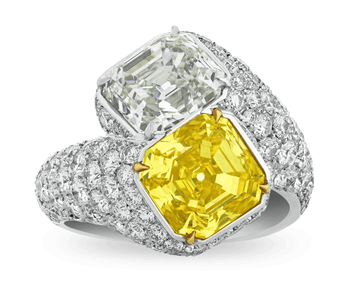 Fancy Vivid Yellow and White Diamond Bypass Ring