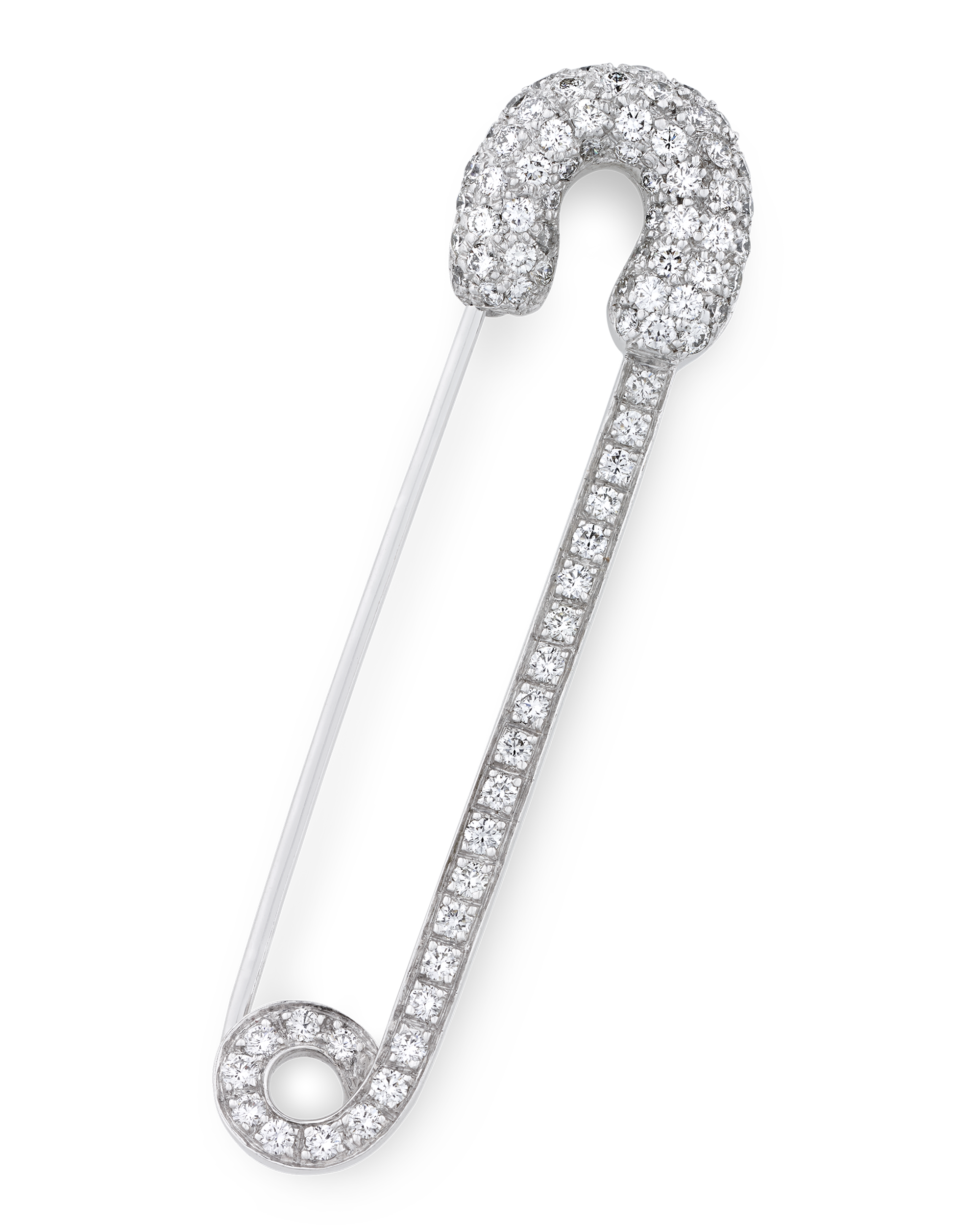 Diamond Safety Pin Brooch, 2.08 Carats