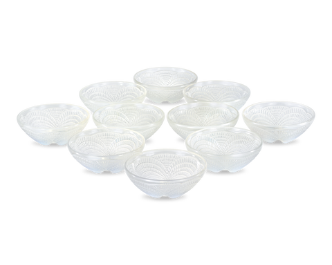 René Lalique Coquilles Glass Bowls, Set of Ten