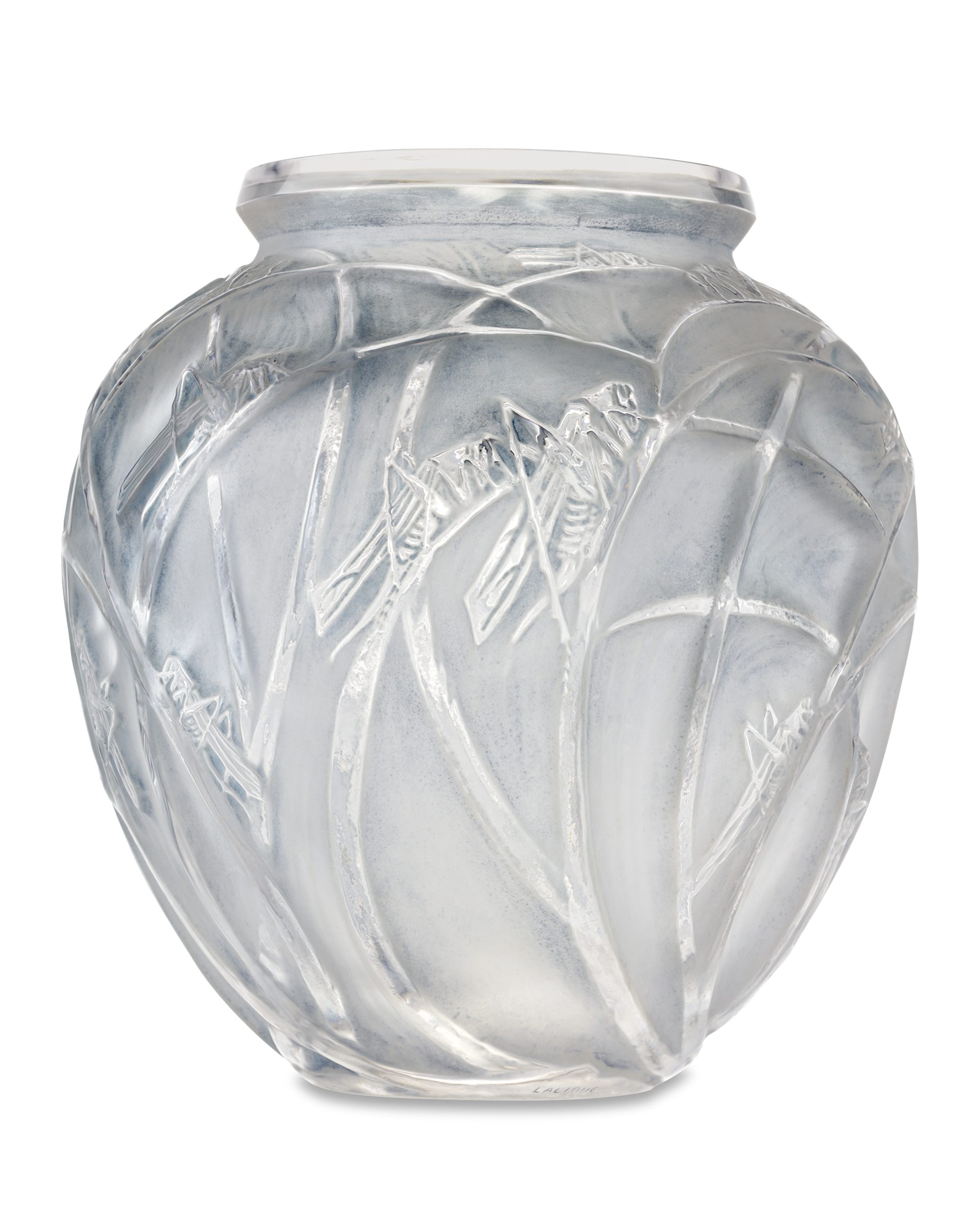 René Lalique Sauterelles Frosted Glass Vase