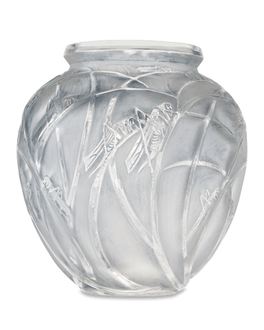 René Lalique Sauterelles Frosted Glass Vase