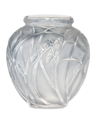 René Lalique Sauterelles Frosted Glass Vase