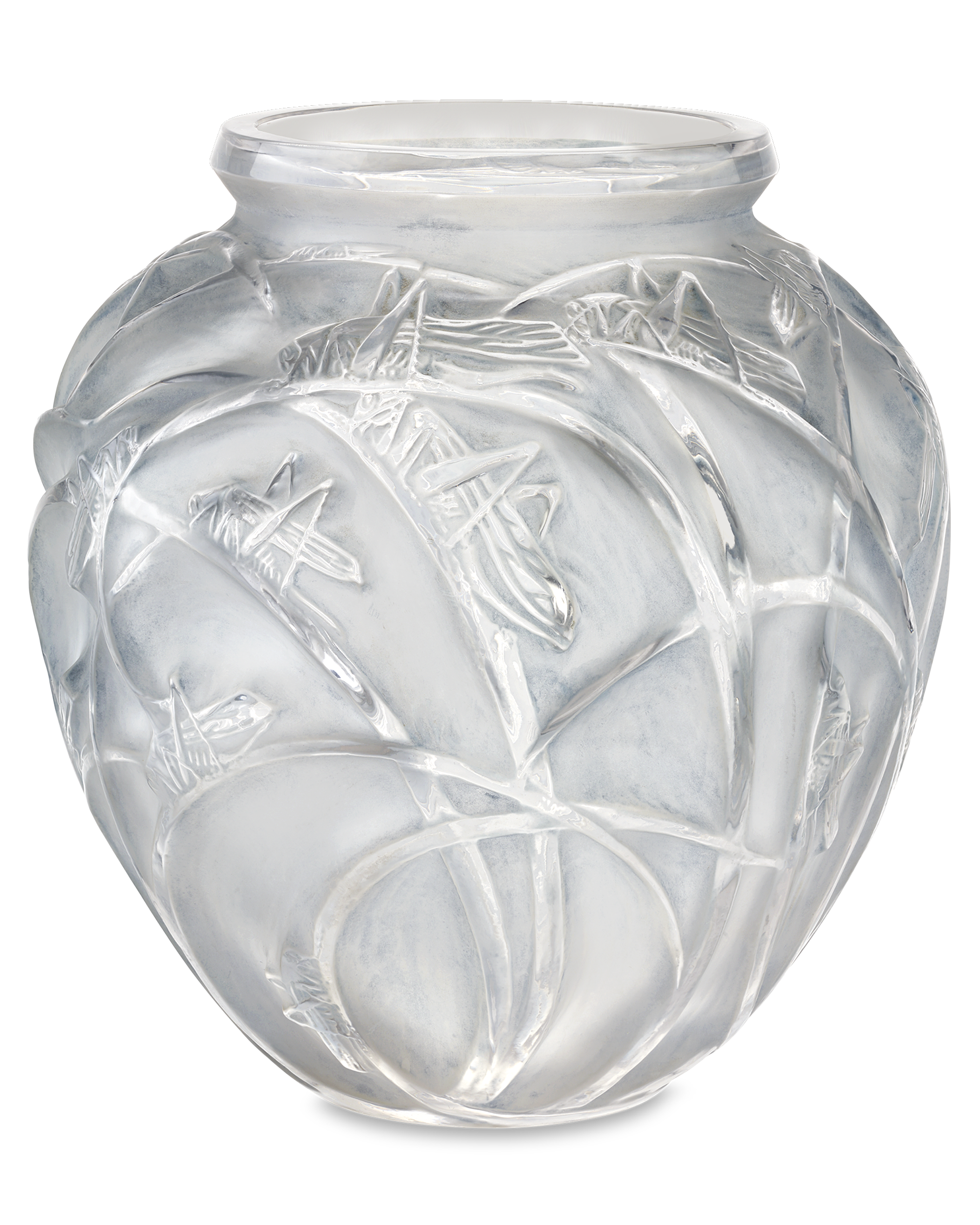 René Lalique Sauterelles Frosted Glass Vase