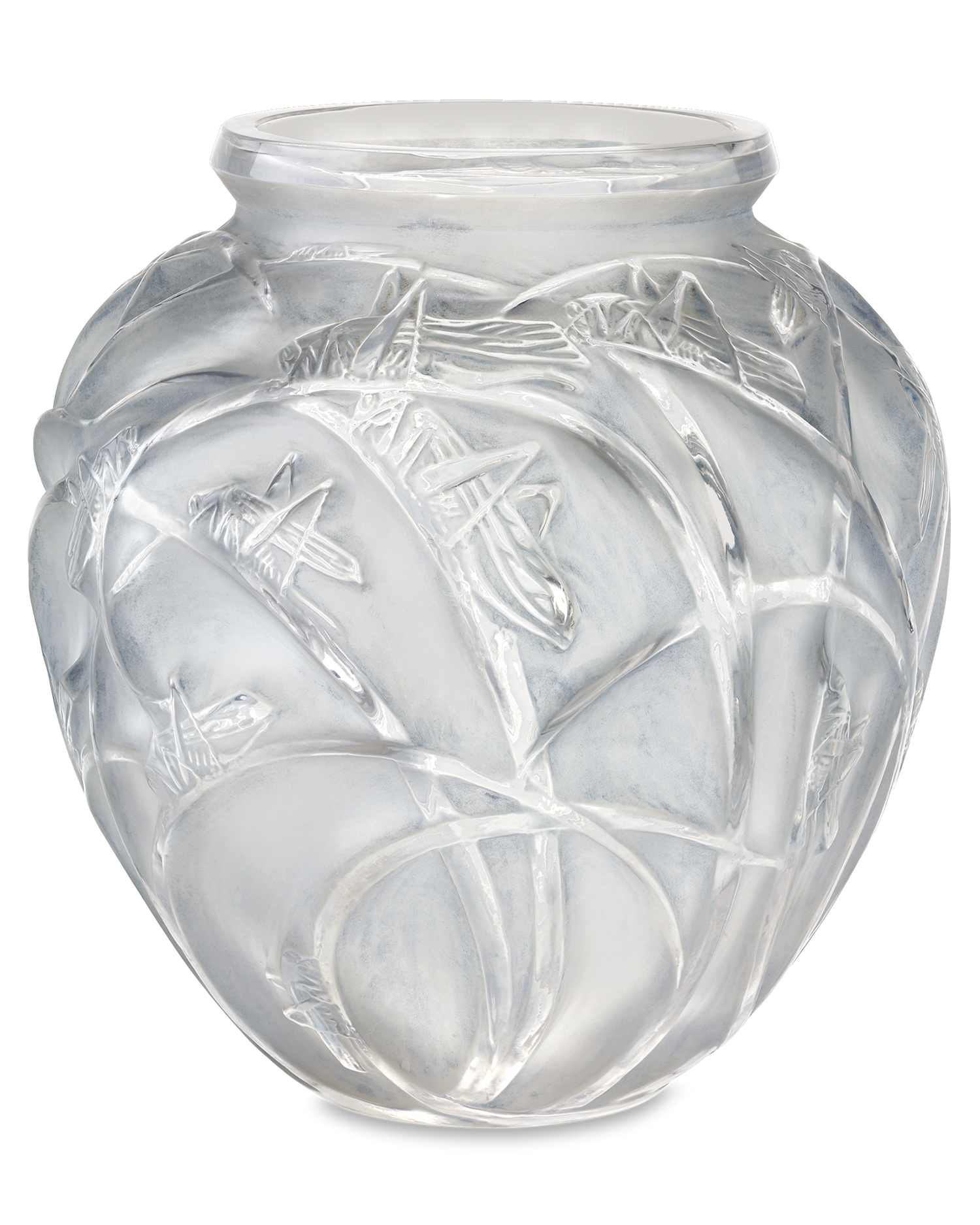 René Lalique Sauterelles Frosted Glass Vase