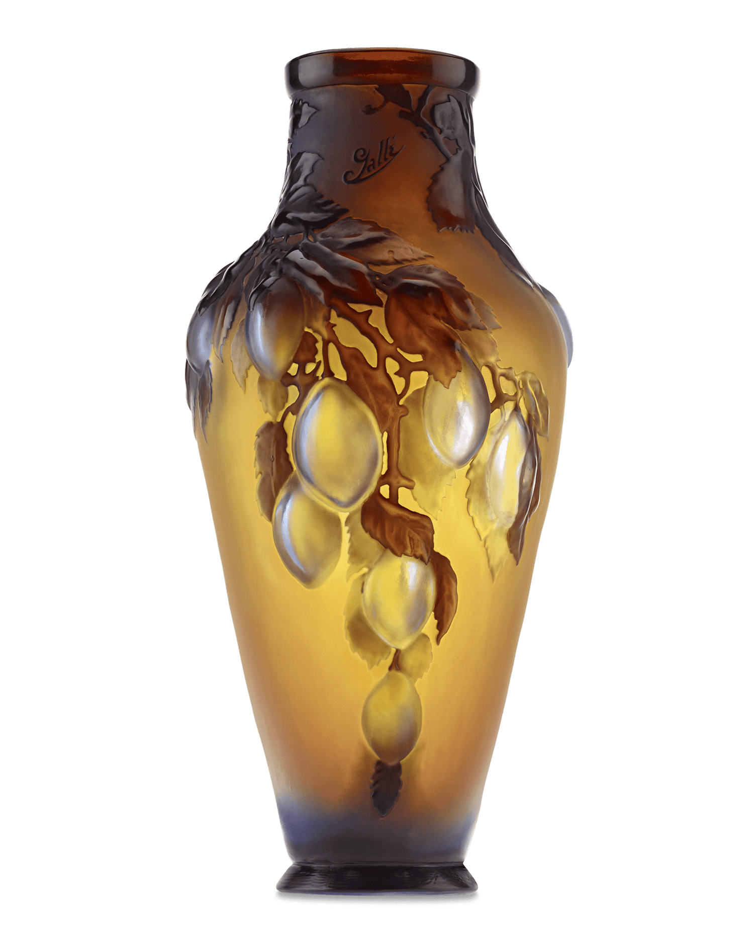 Gallé Mold-Blown Cameo Glass Plum Vase