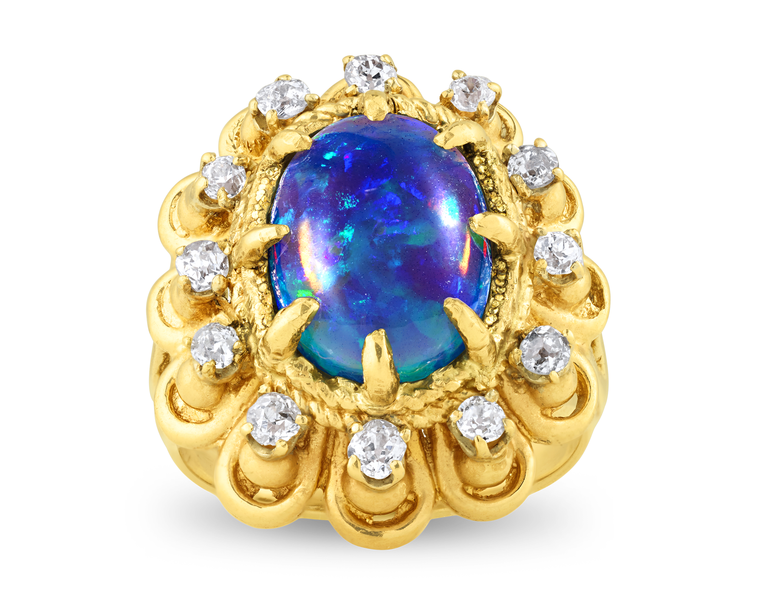 Black Opal and Diamond Ring, 5.22 carats