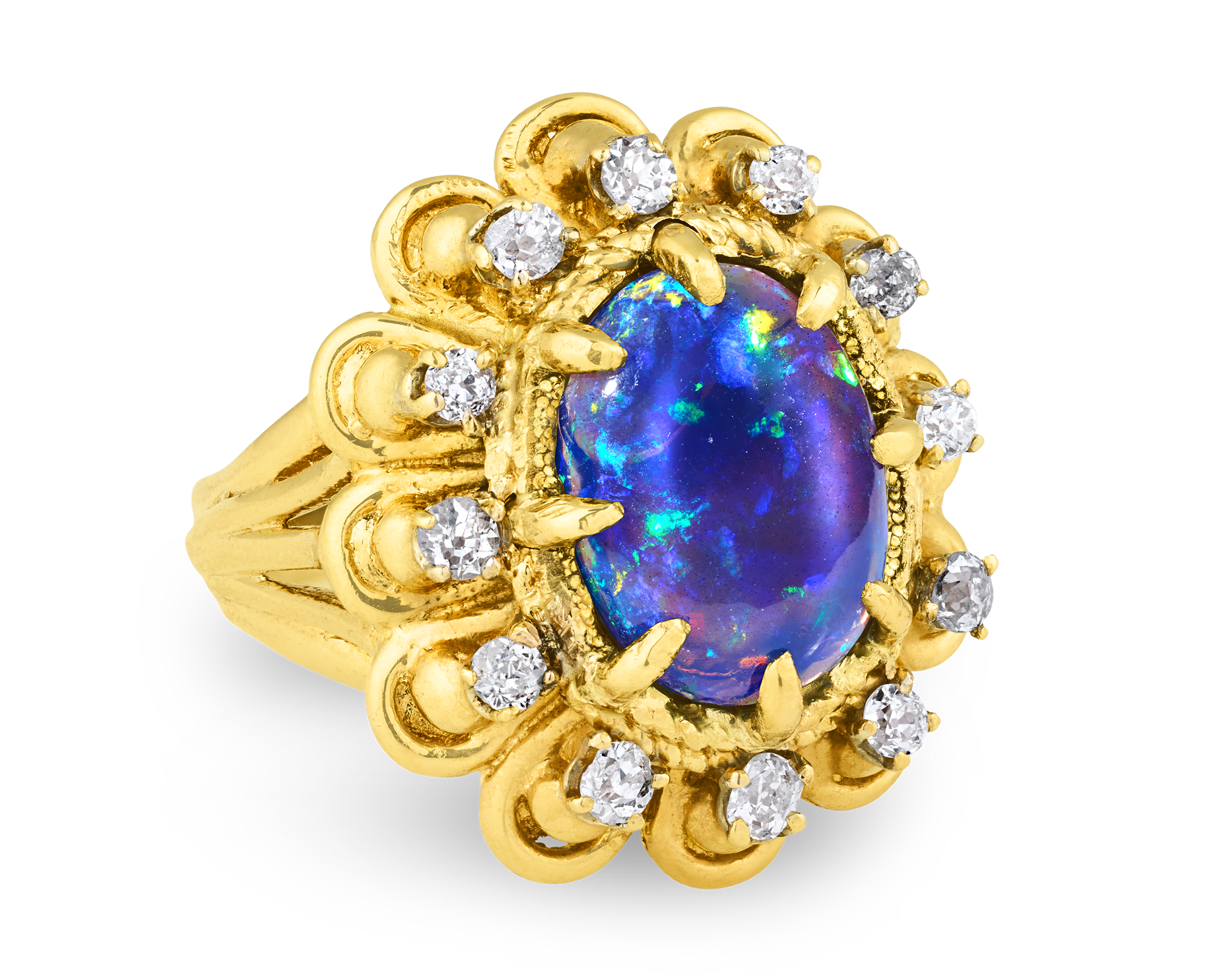 Black Opal and Diamond Ring, 5.22 carats