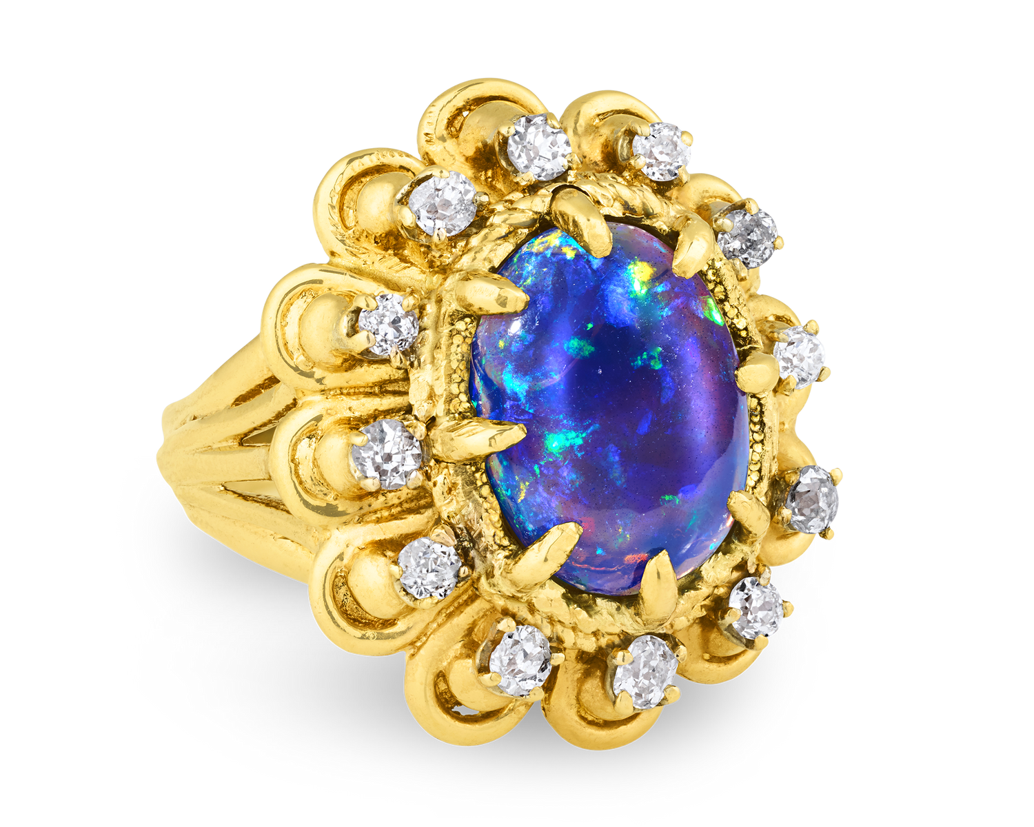 Black Opal and Diamond Ring, 5.22 carats