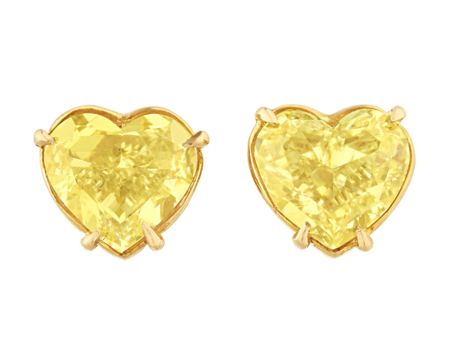 Fancy Light Yellow Diamond Heart Earrings, 4.21 Carats