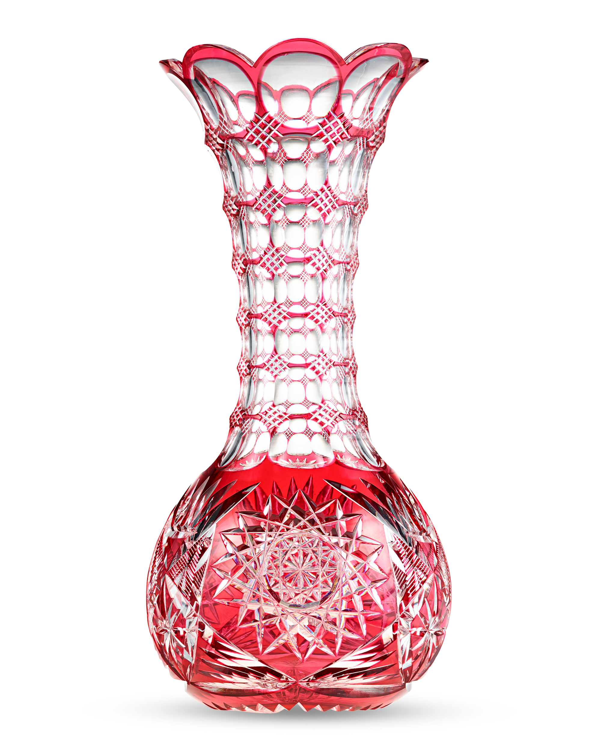 Red Cut-To-Clear Glass Vase by Pairpoint