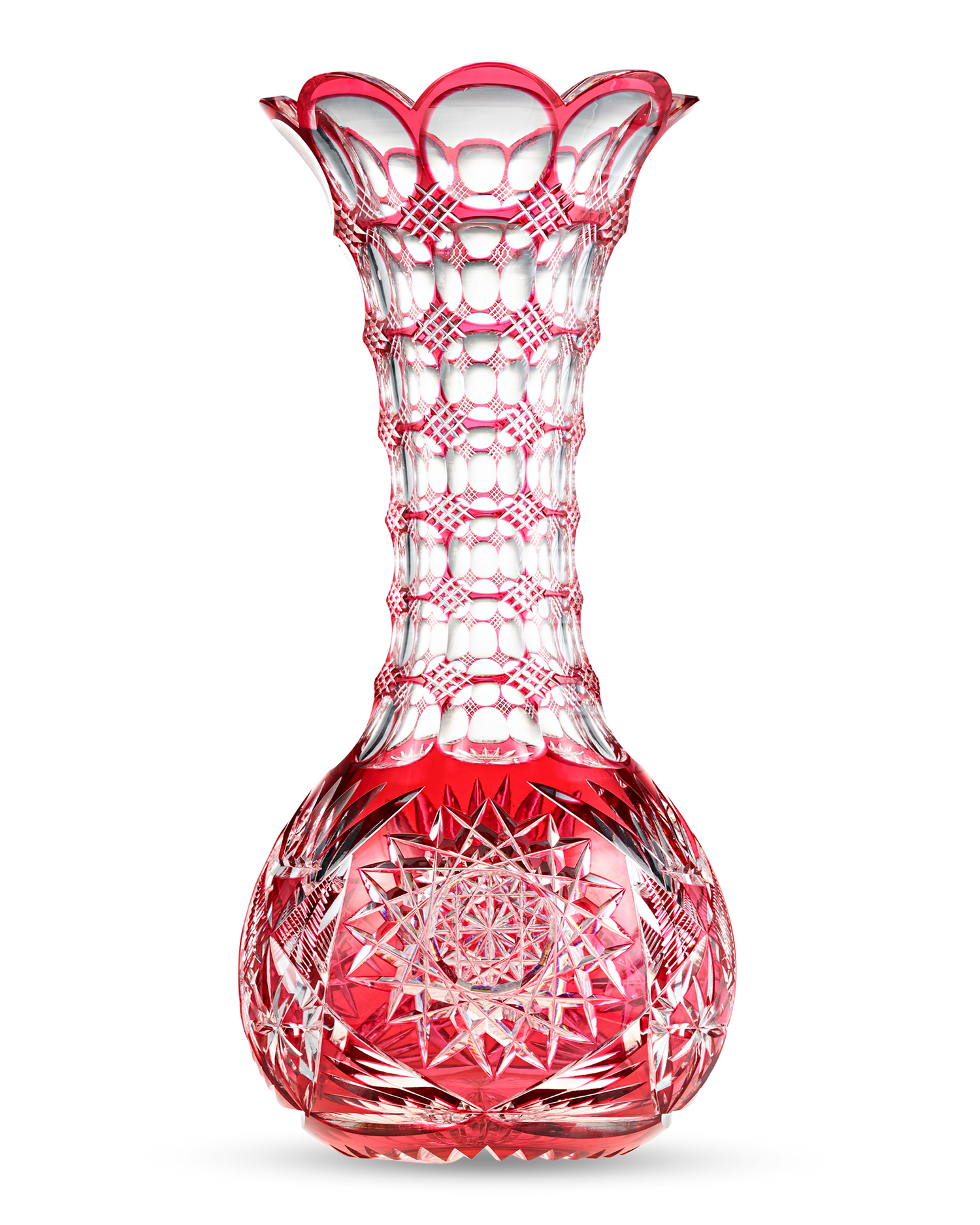 Red Cut-To-Clear Glass Vase by Pairpoint