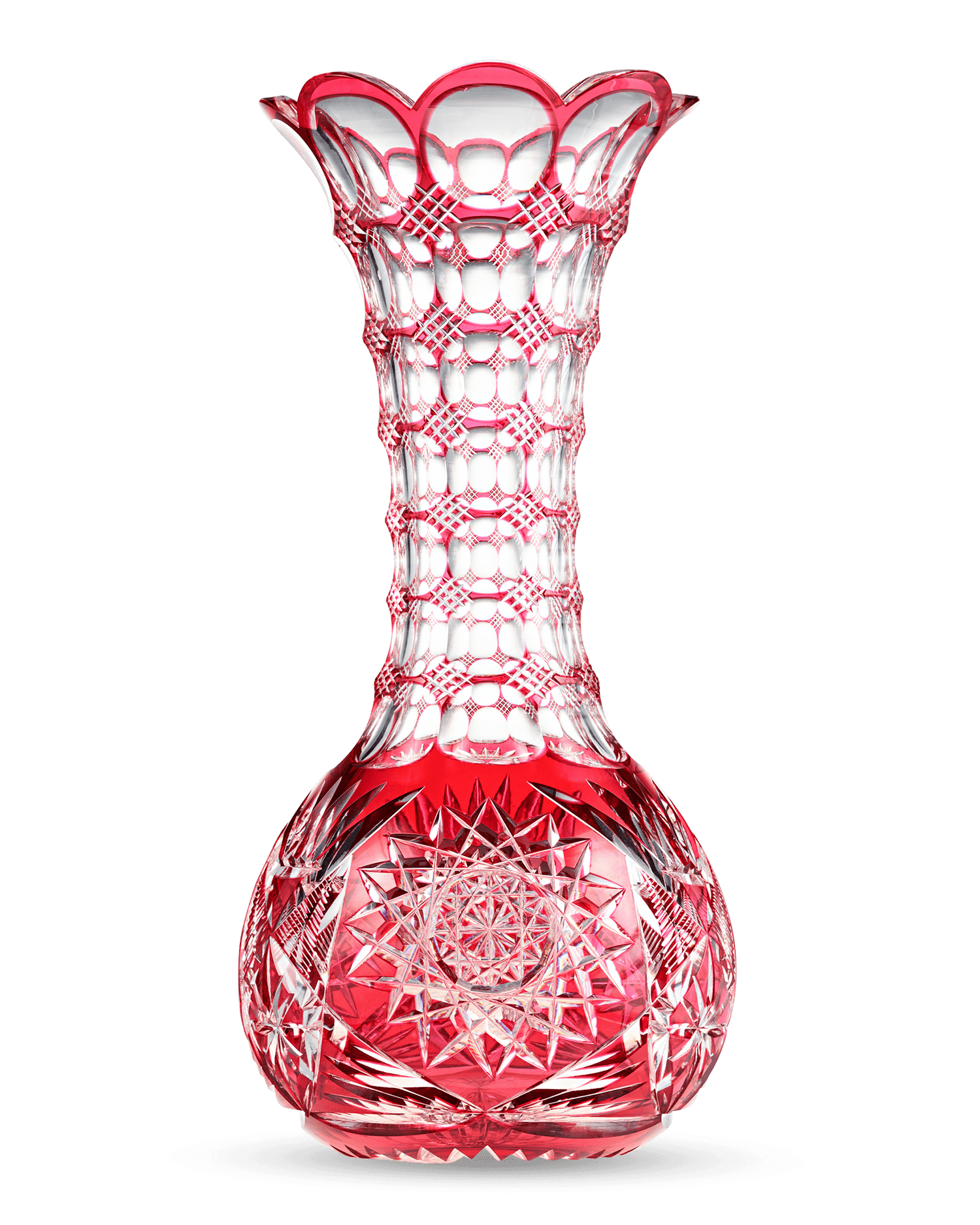 Red Cut-To-Clear Glass Vase by Pairpoint