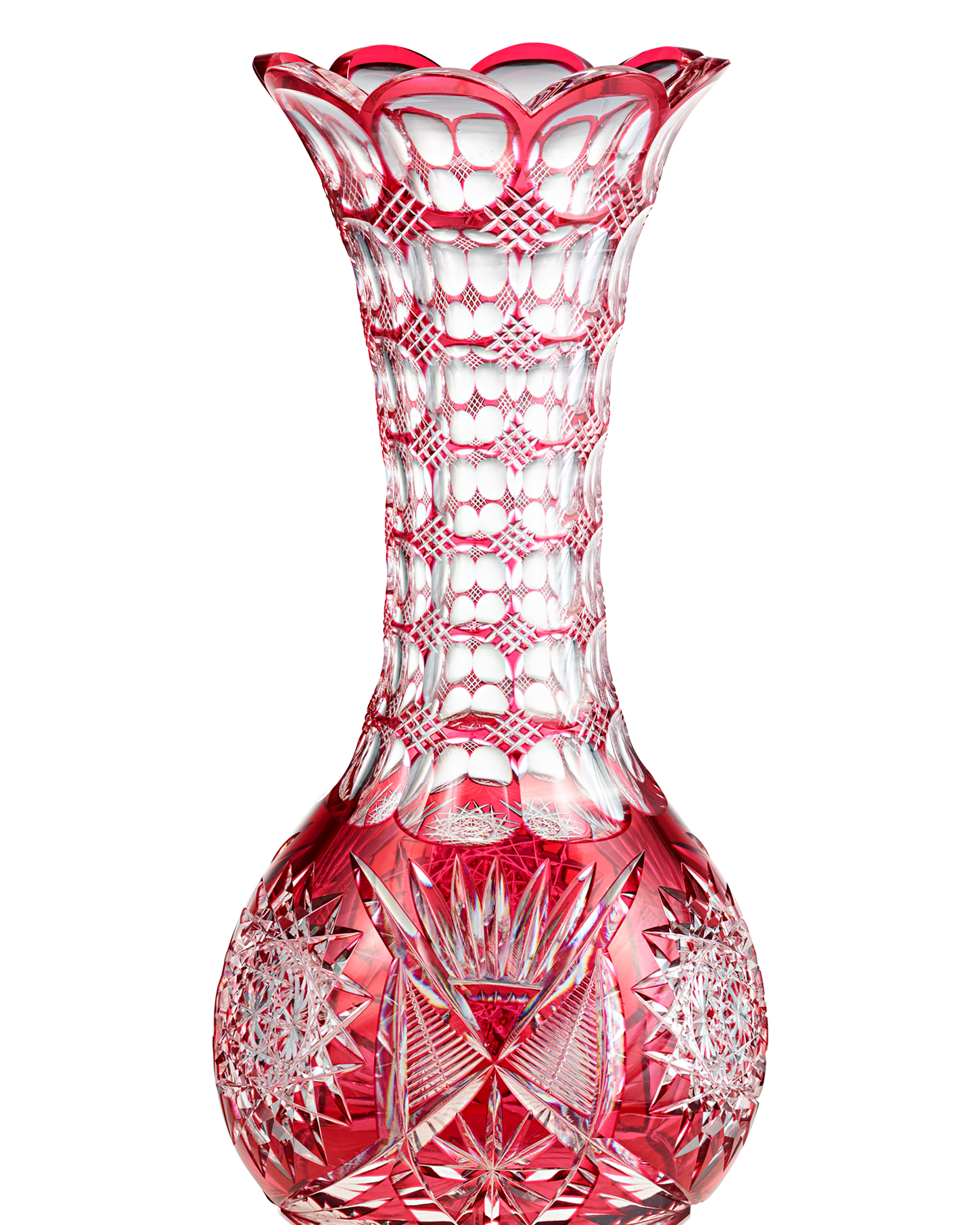 Red Cut-To-Clear Glass Vase by Pairpoint