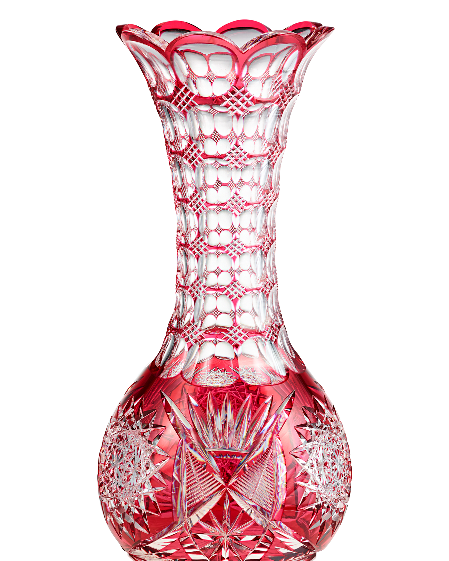 Red Cut-To-Clear Glass Vase by Pairpoint