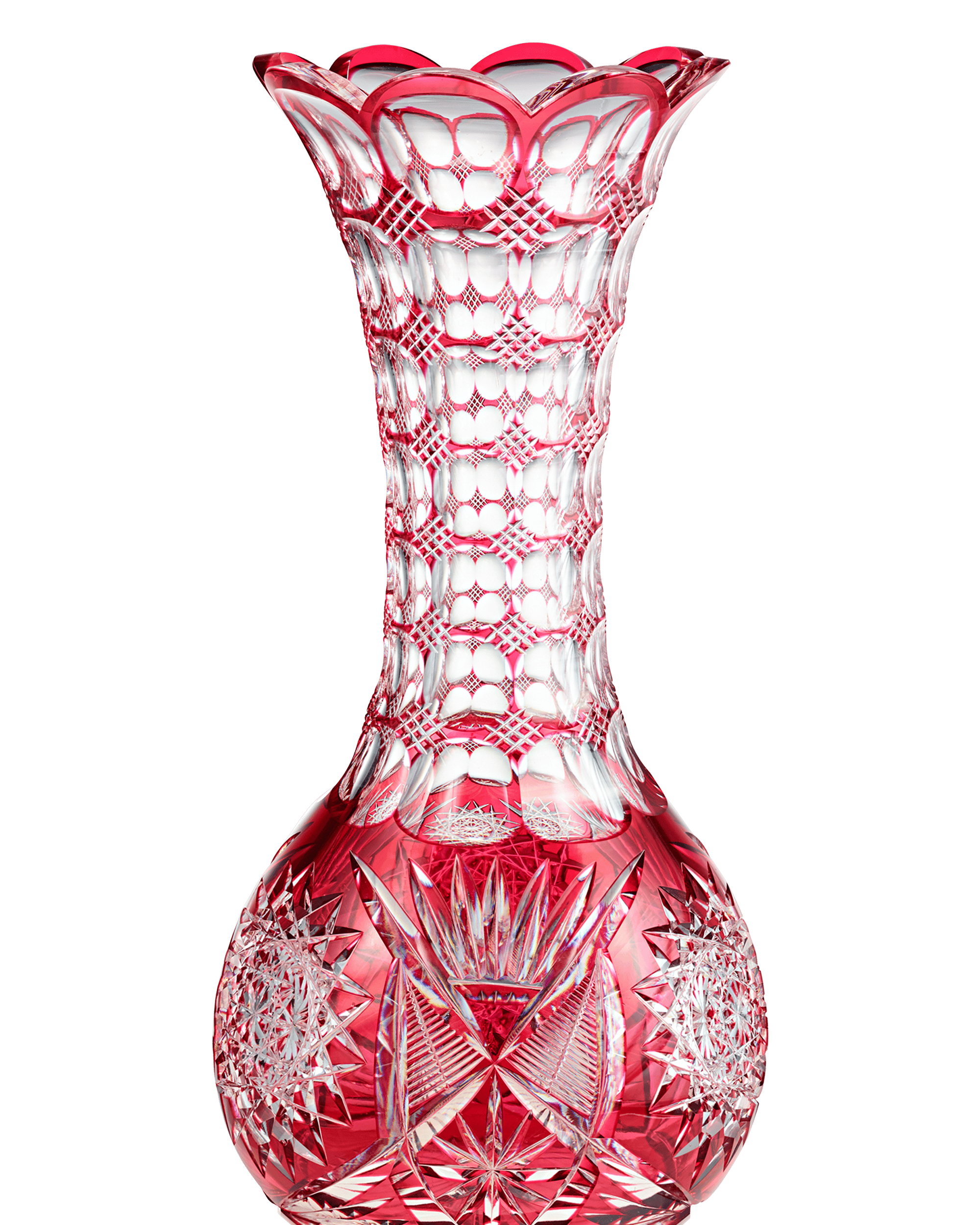 Red Cut-To-Clear Glass Vase by Pairpoint
