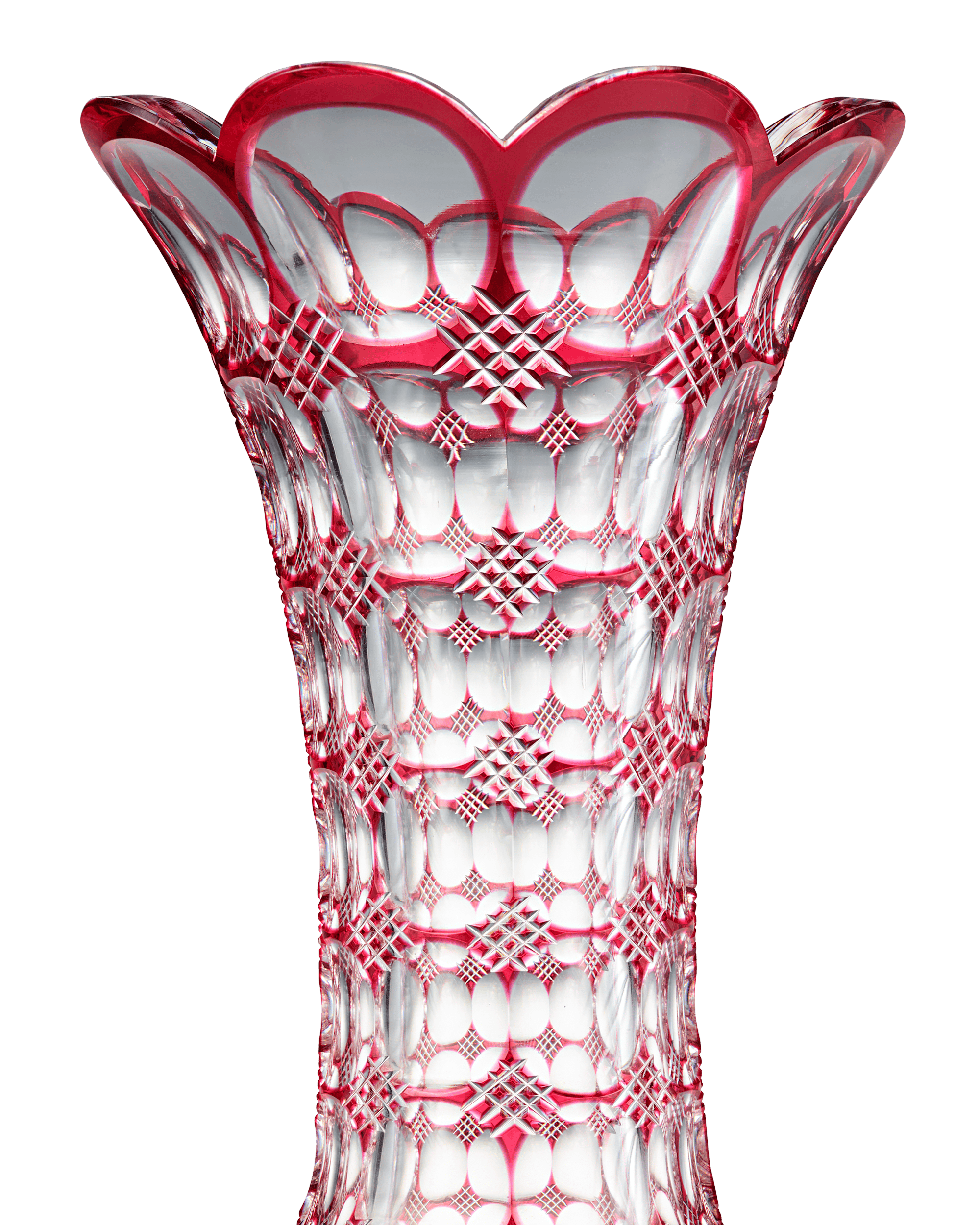 Red Cut-To-Clear Glass Vase by Pairpoint