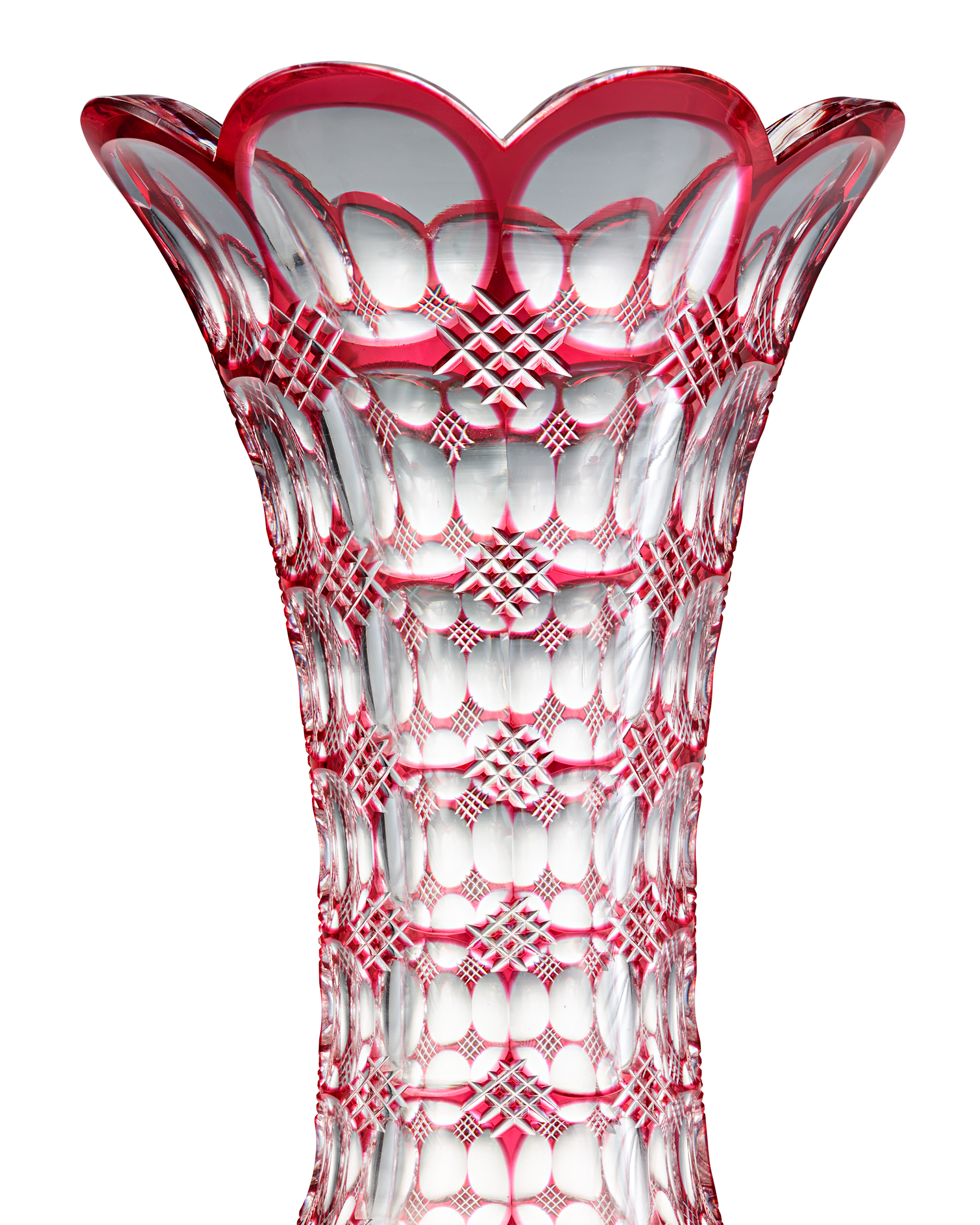 Red Cut-To-Clear Glass Vase by Pairpoint