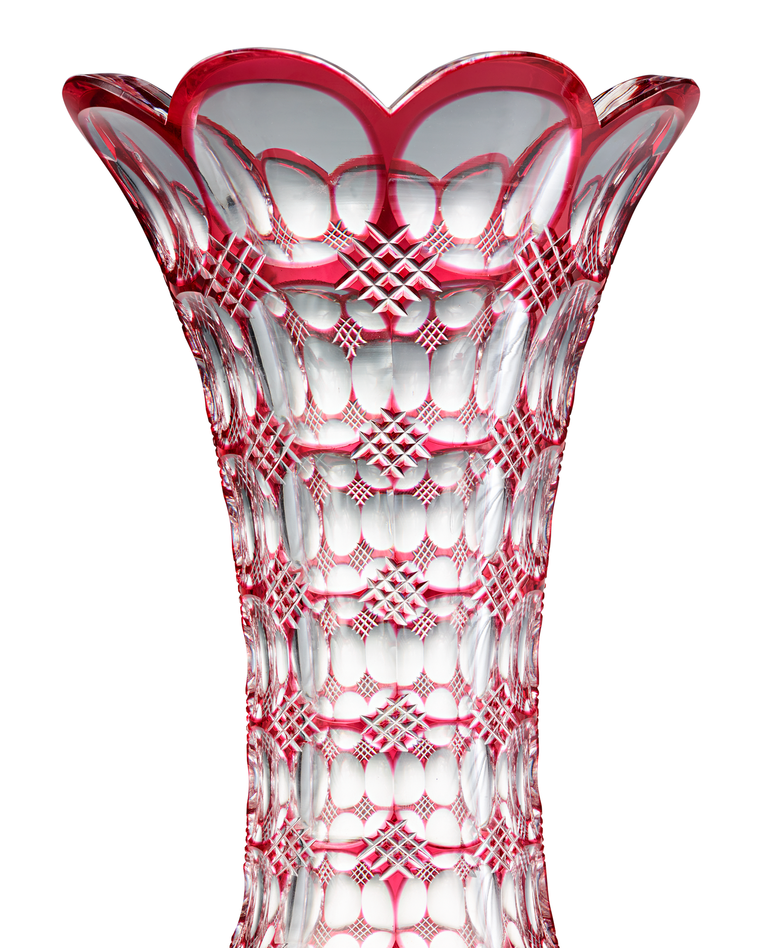 Red Cut-To-Clear Glass Vase by Pairpoint