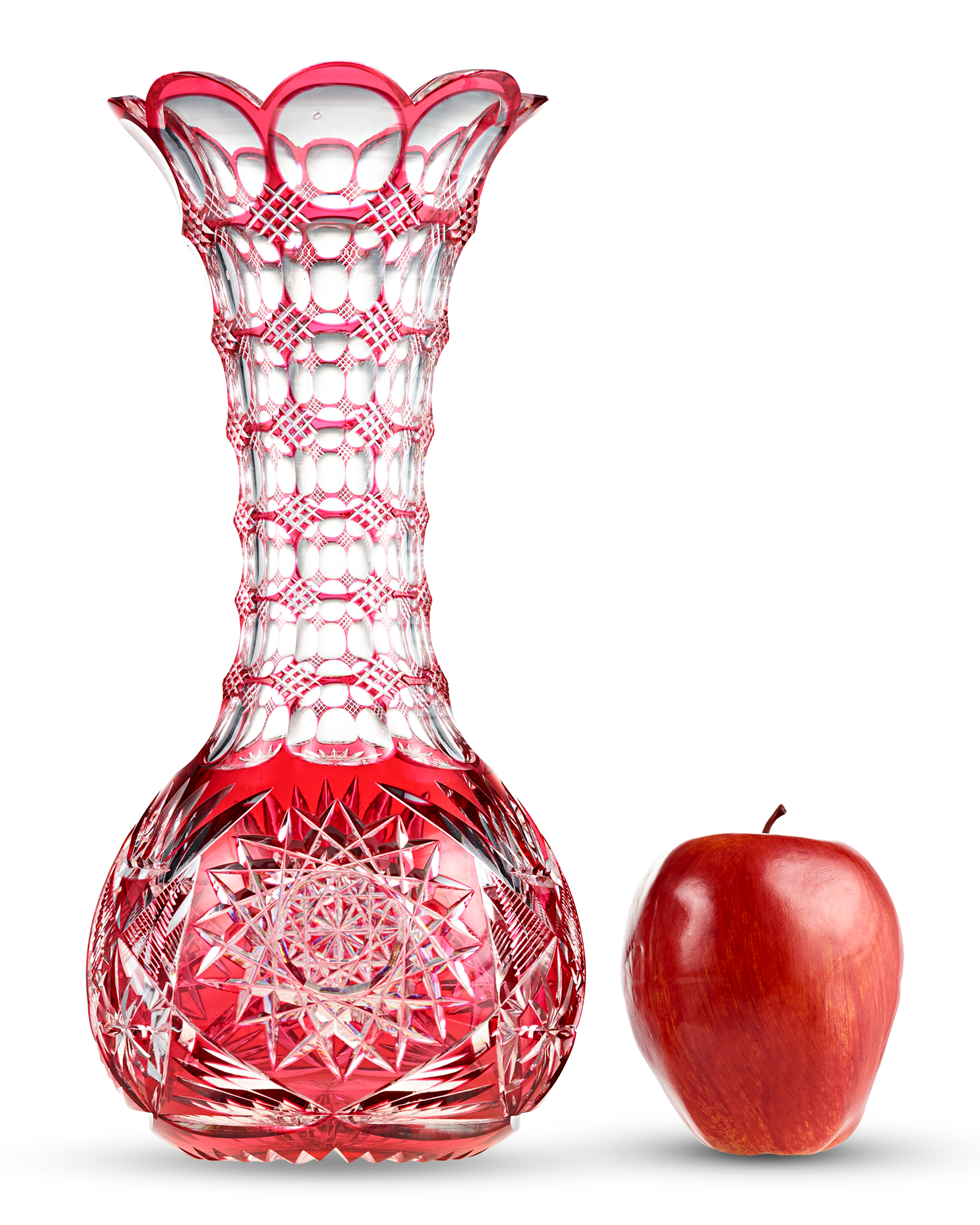 Red Cut-To-Clear Glass Vase by Pairpoint