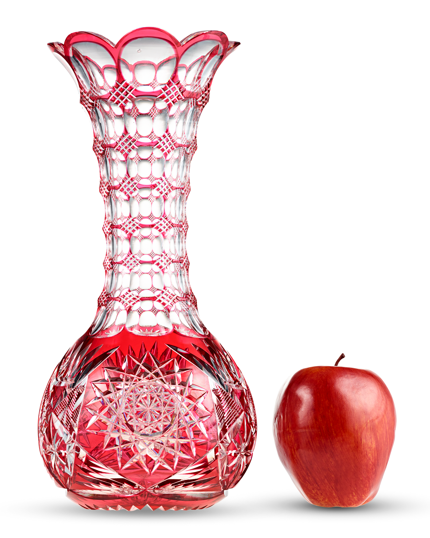 Red Cut-To-Clear Glass Vase by Pairpoint