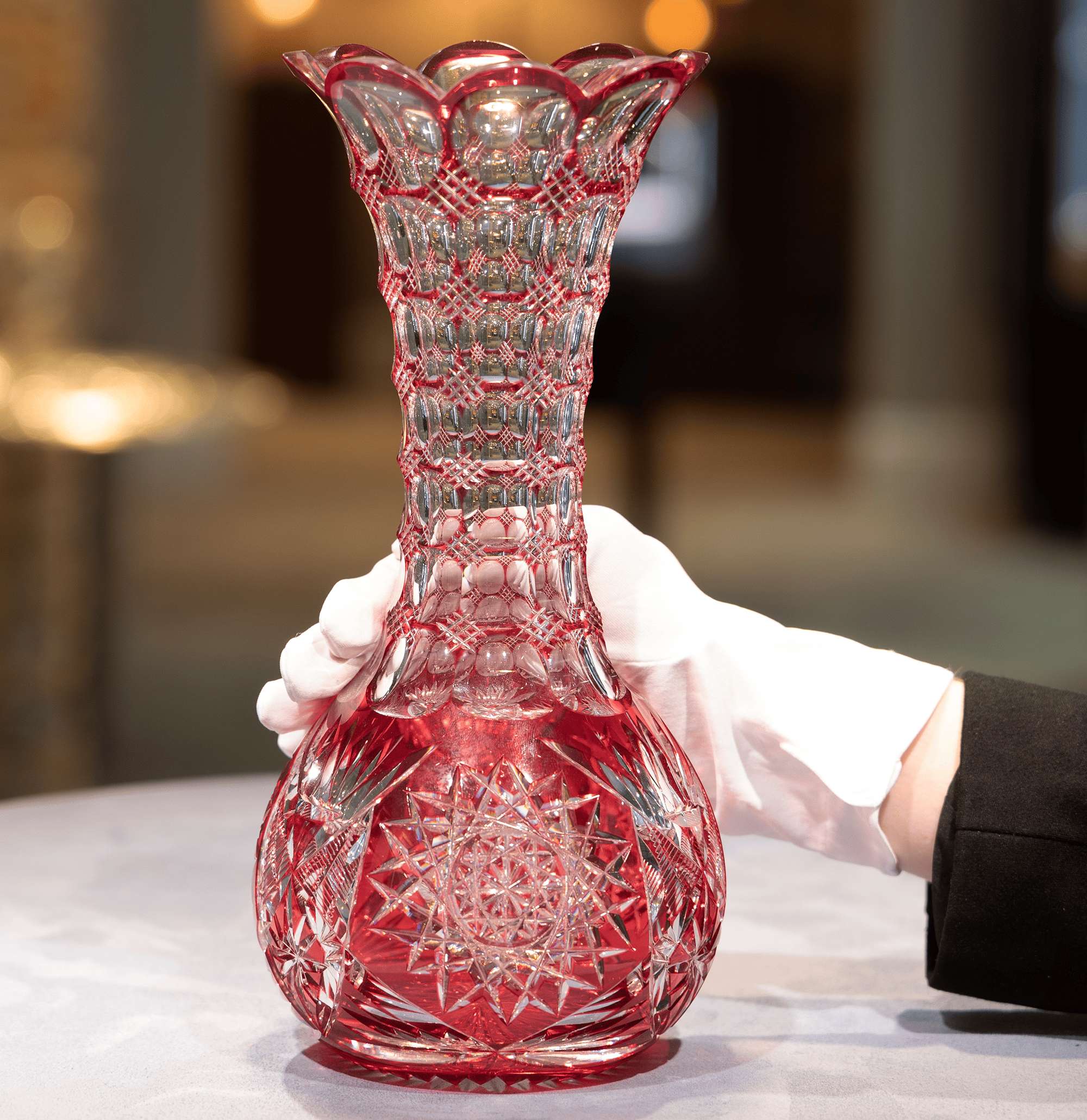 Red Cut-To-Clear Glass Vase by Pairpoint