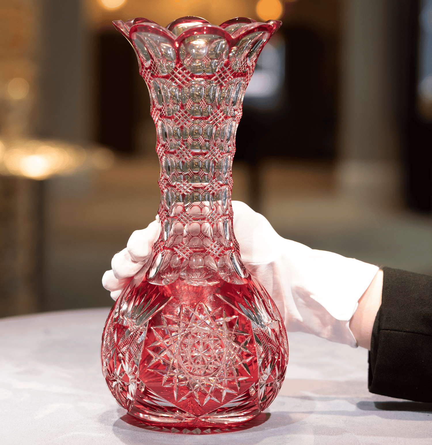 Red Cut-To-Clear Glass Vase by Pairpoint