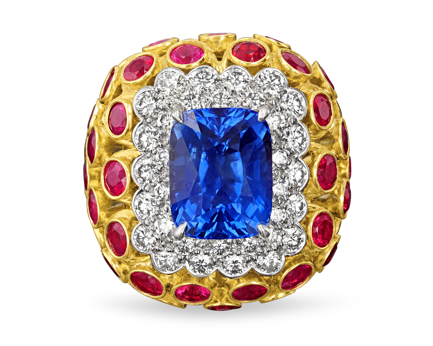 David Webb Sapphire, Ruby and Diamond Ring