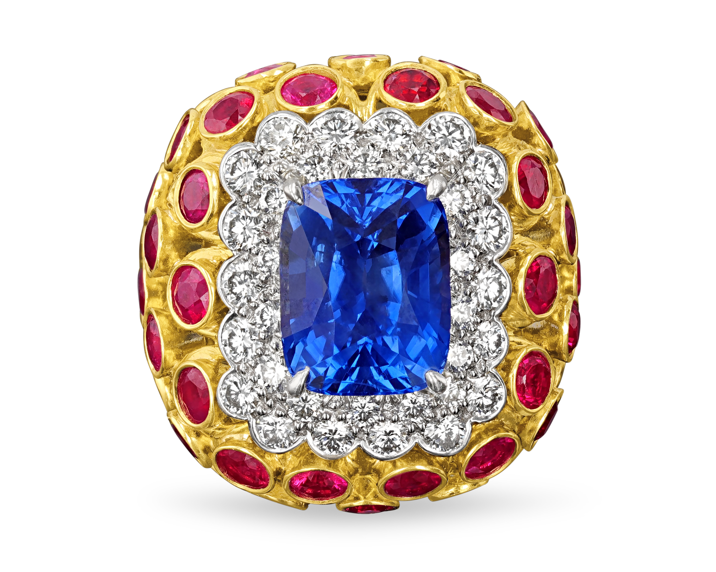 David Webb Sapphire, Ruby and Diamond Ring