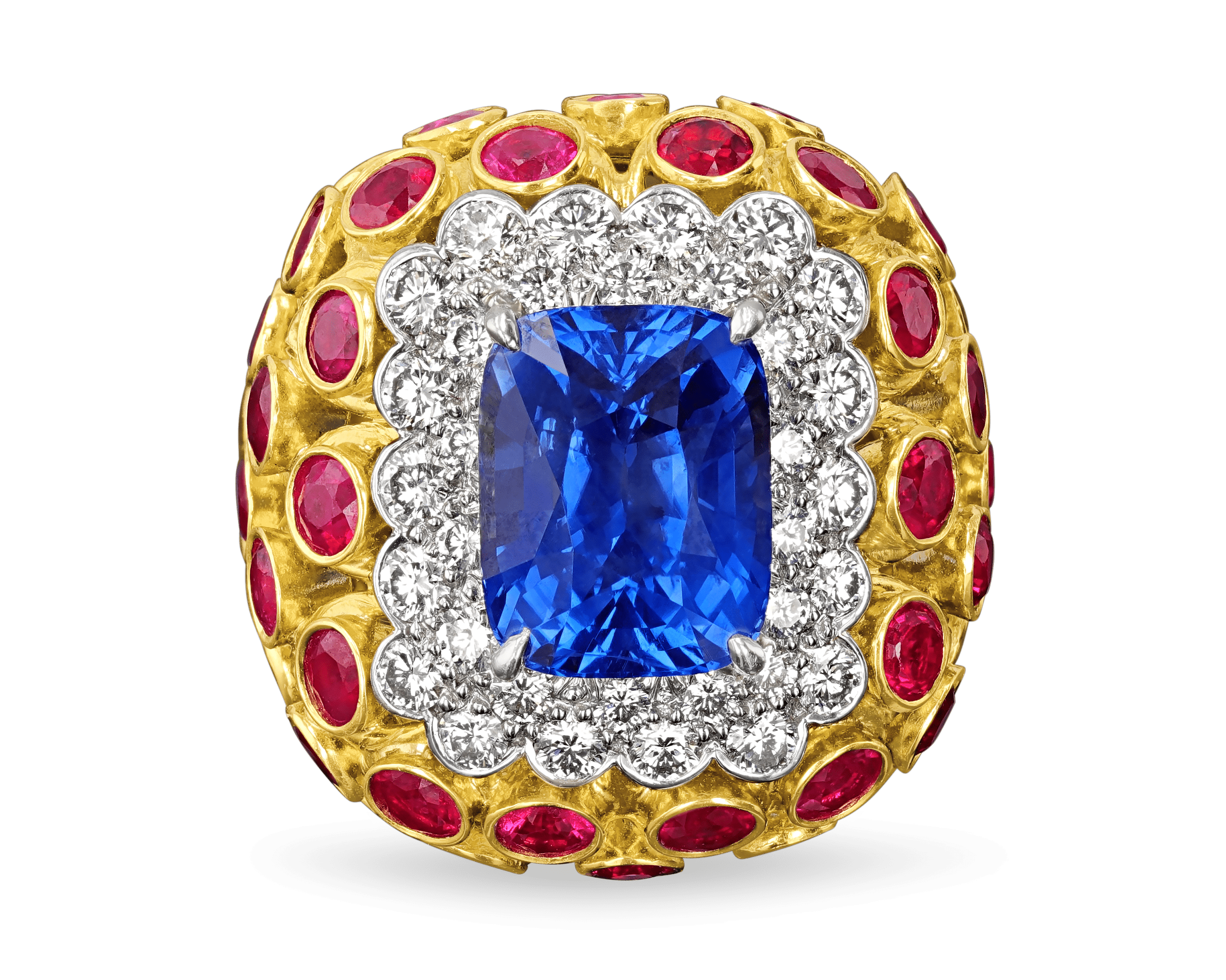 David Webb Sapphire, Ruby and Diamond Ring Rau