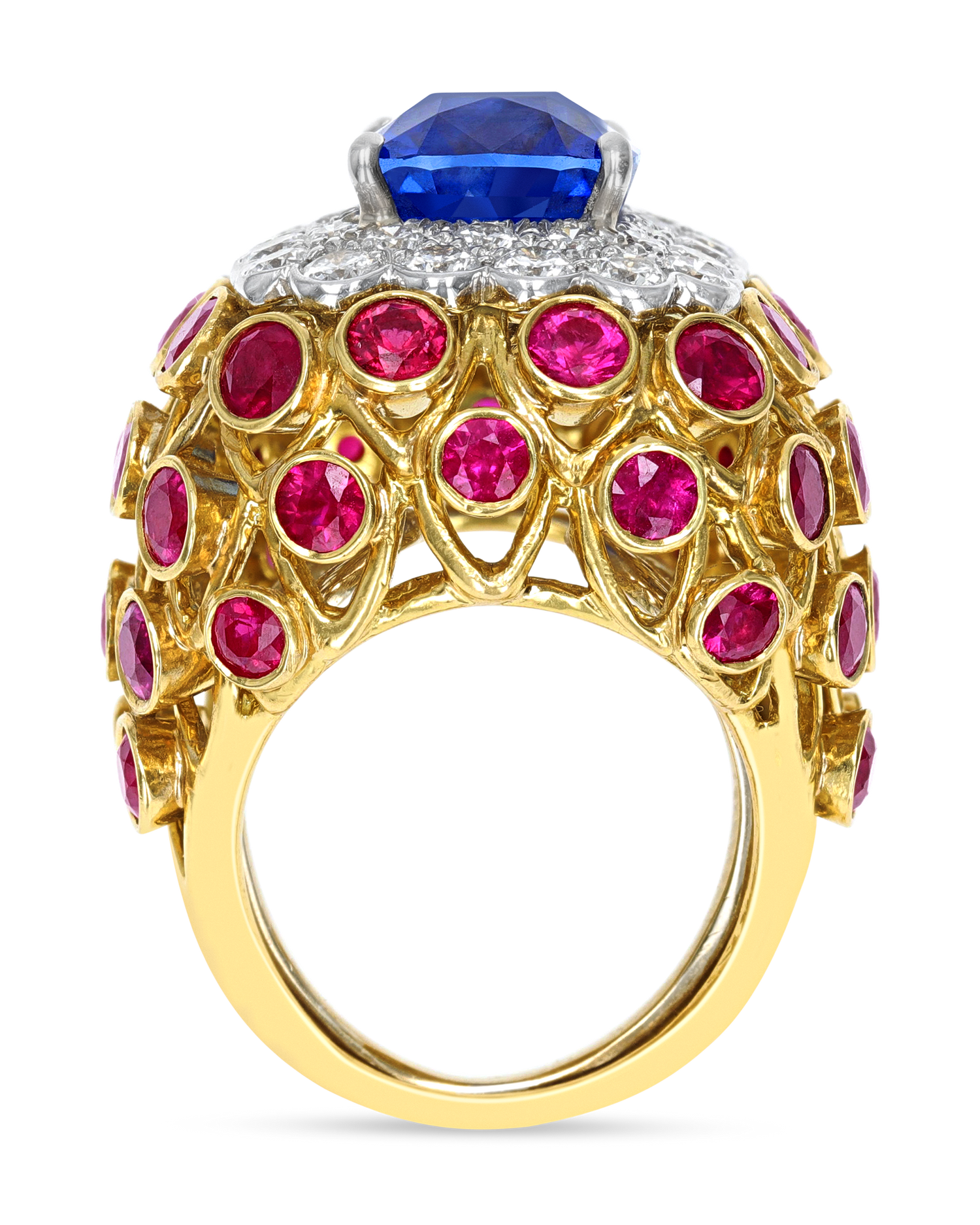 David Webb Sapphire, Ruby and Diamond Ring