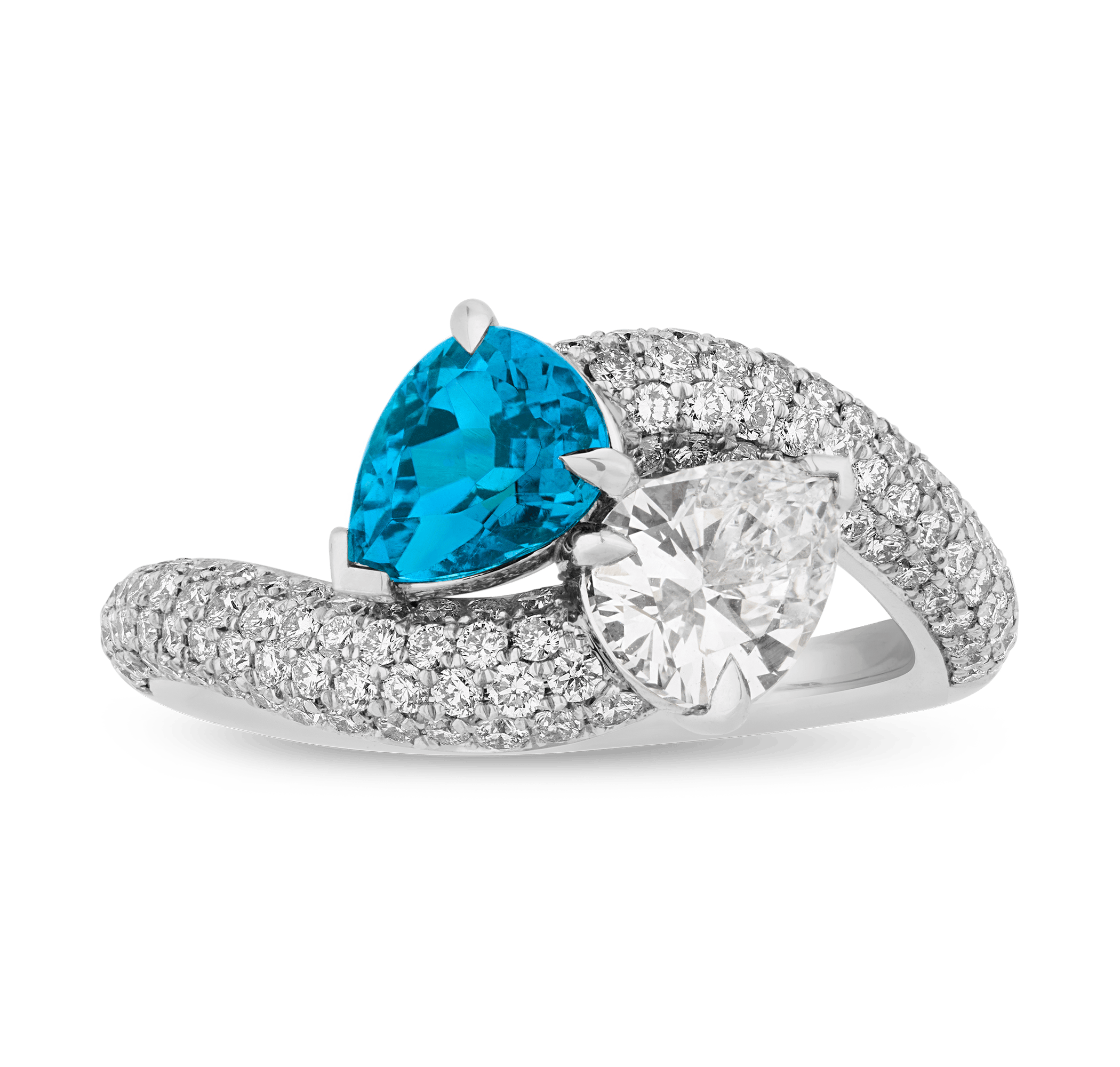 Paraiba Tourmaline and Diamond Bypass Ring