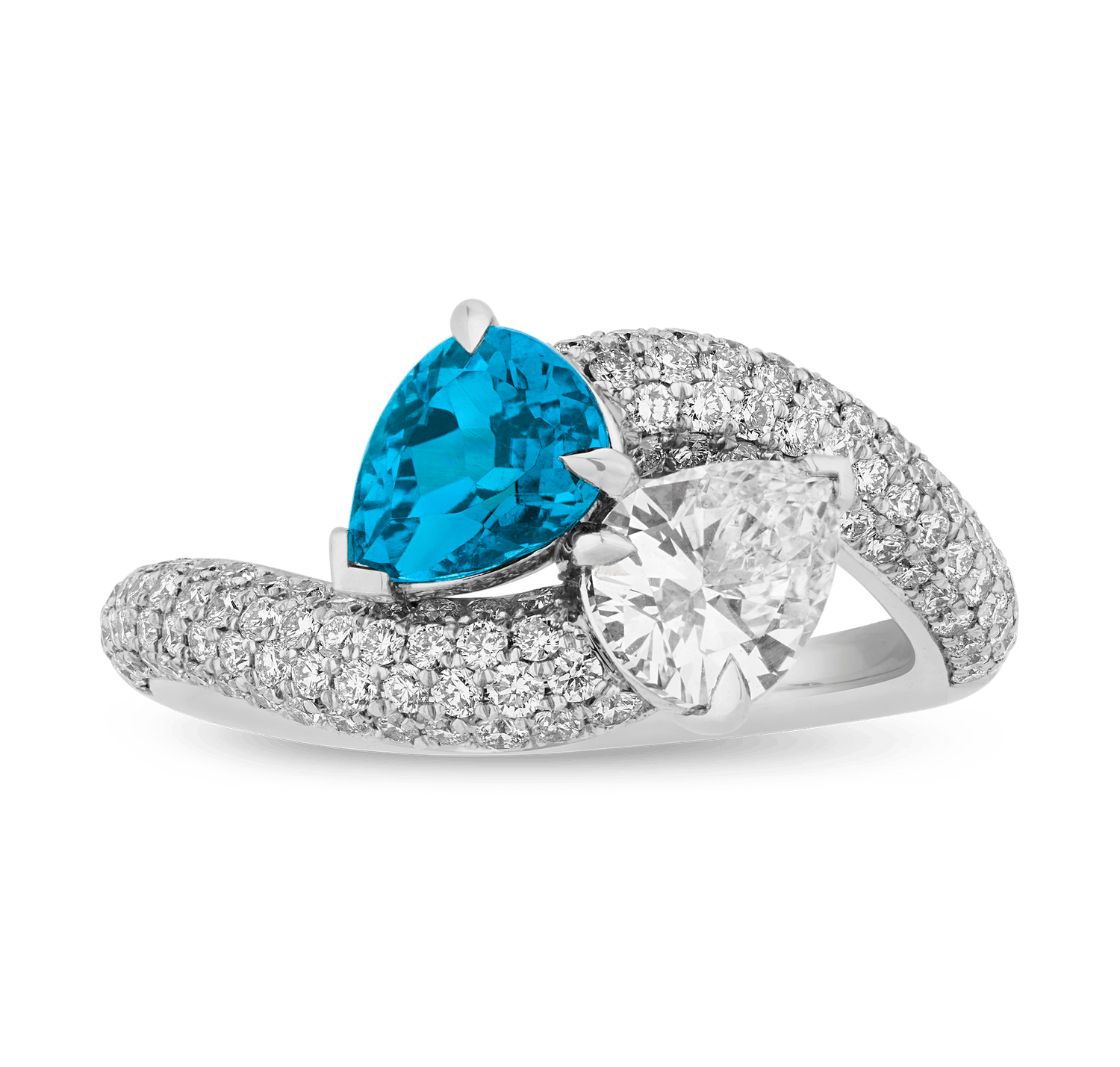Paraiba Tourmaline and Diamond Bypass Ring