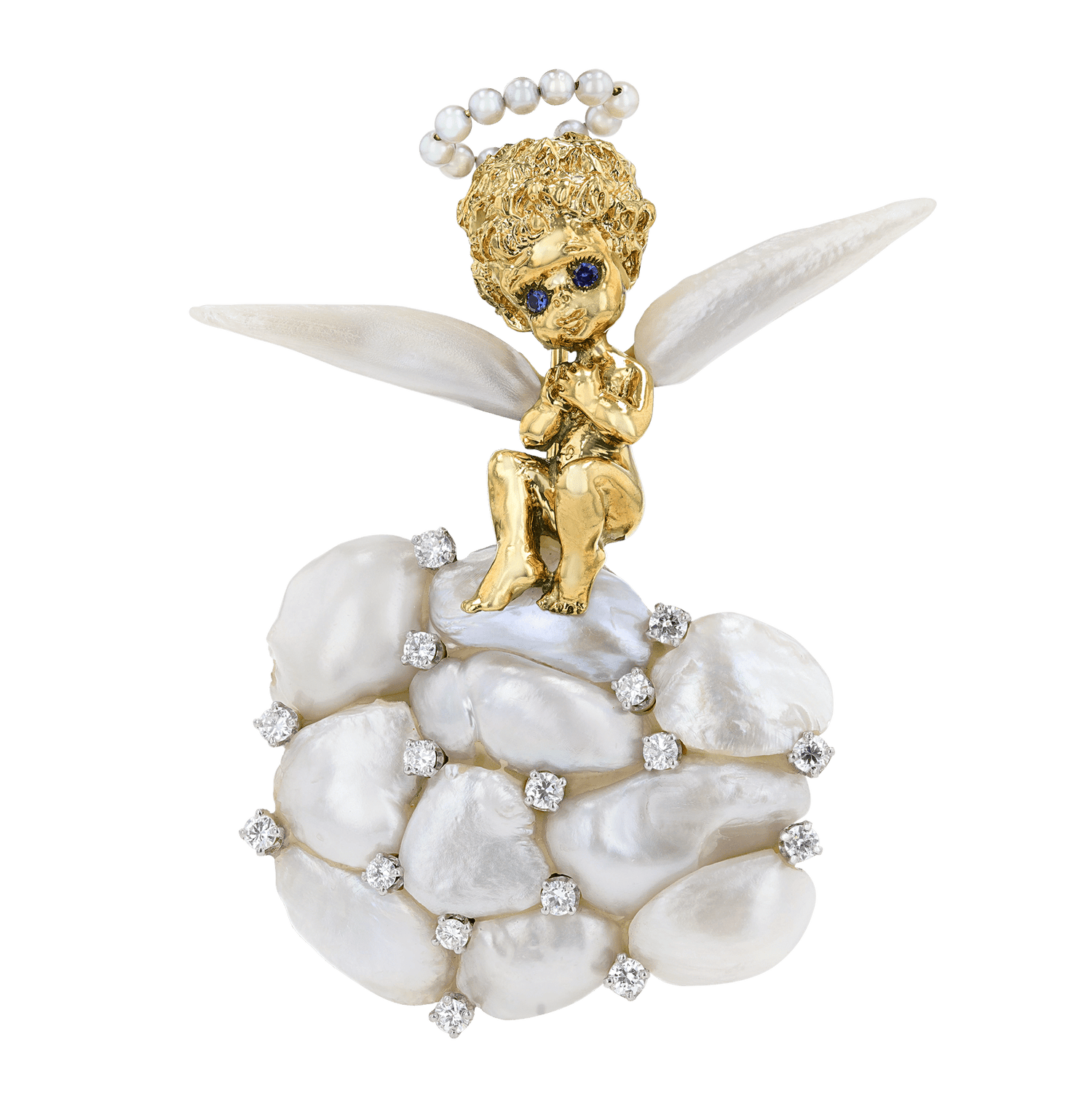 Ruser Baroque Pearl and Diamond Angel Brooch