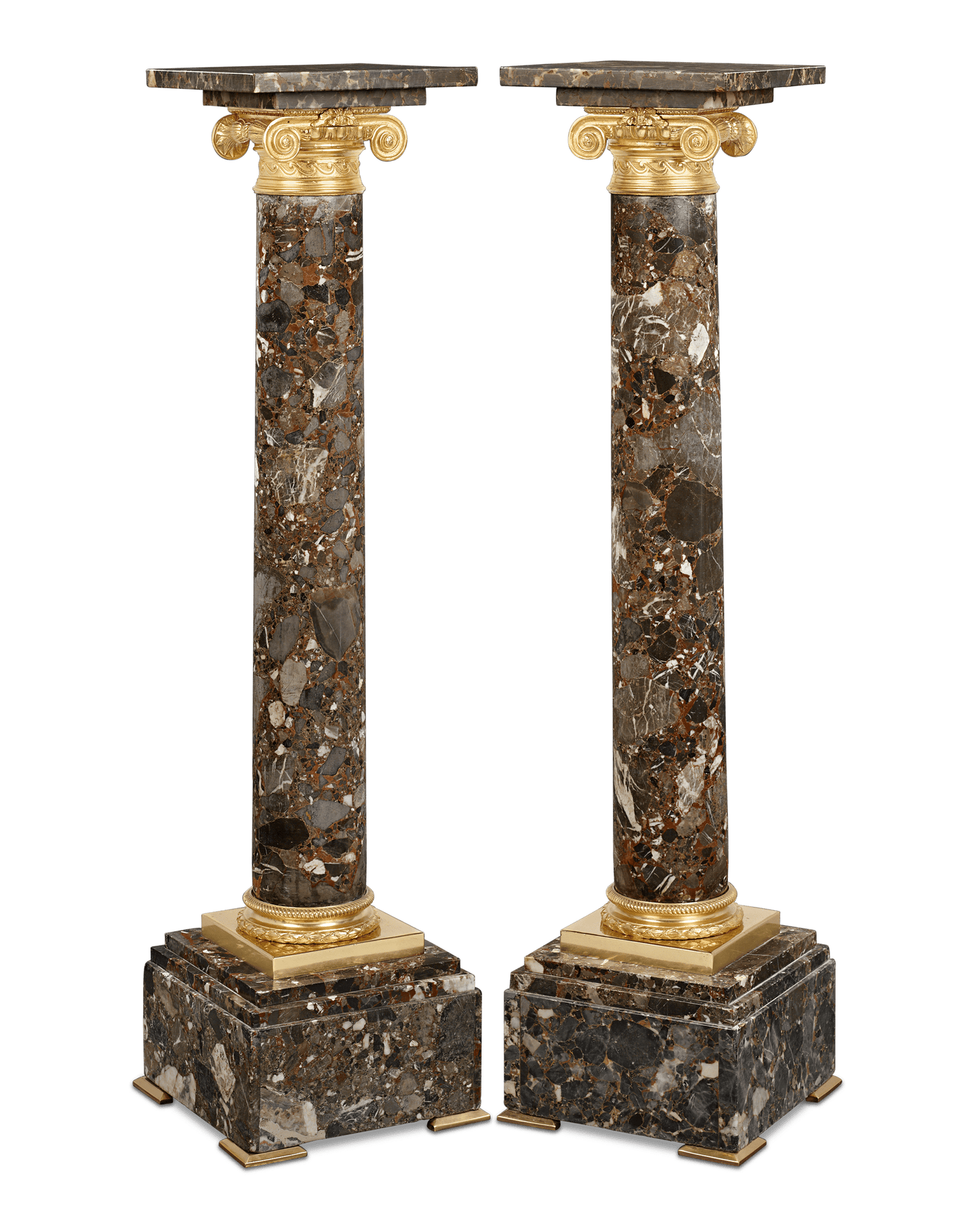 Neoclassical Breccia Marble and Ormolu Pedestals