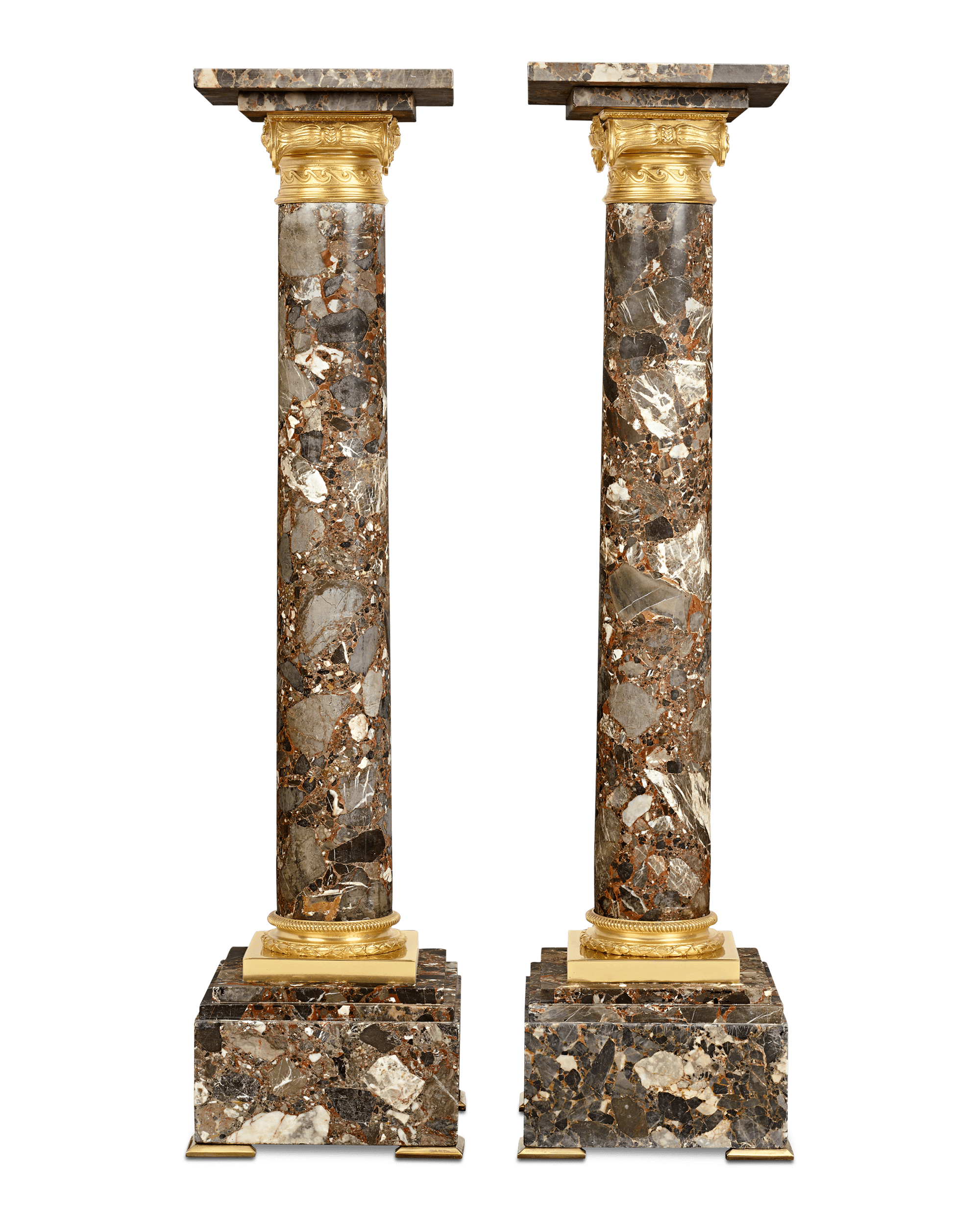 Neoclassical Breccia Marble and Ormolu Pedestals