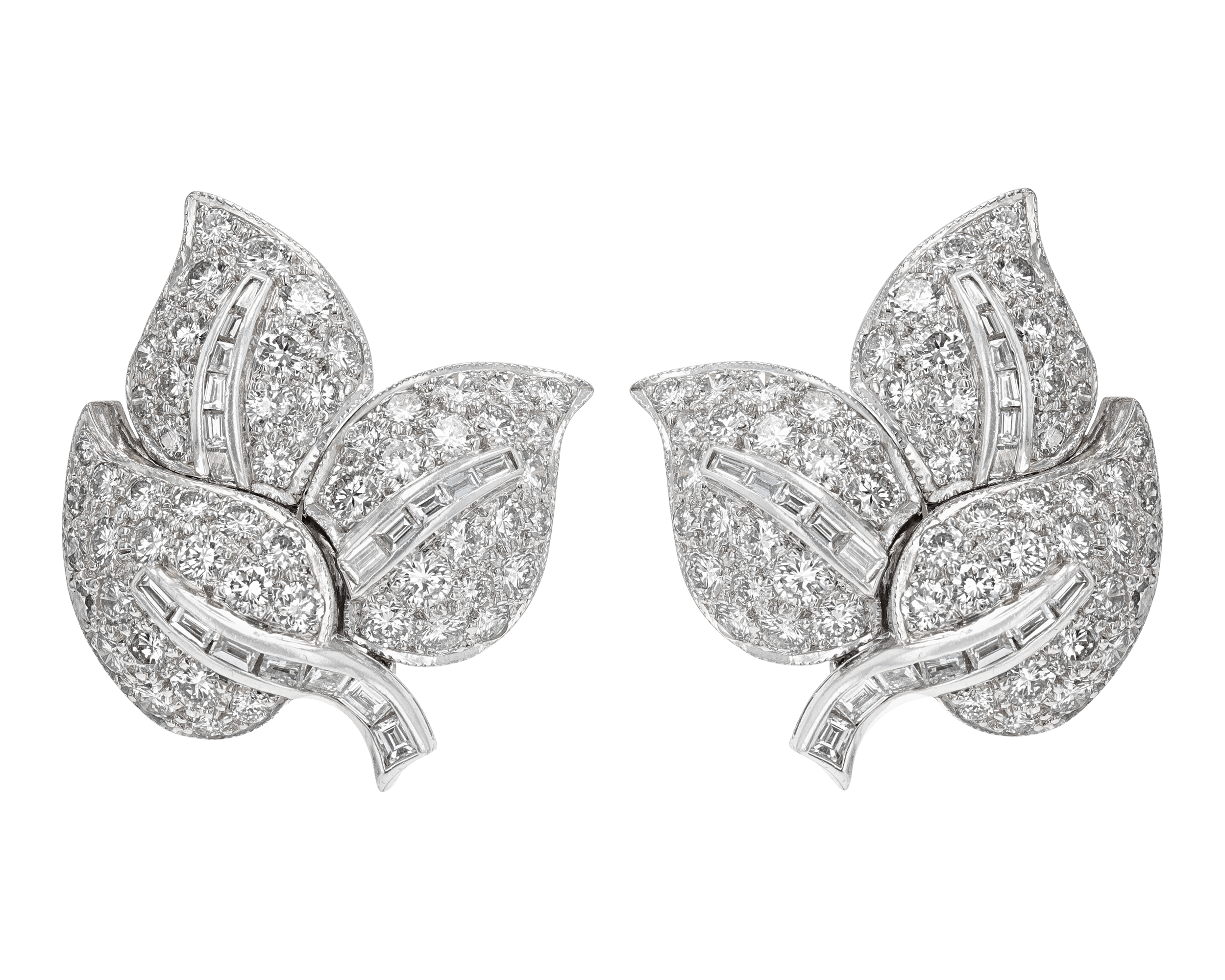 Diamond Leaf Earrings, 5.75 Carats