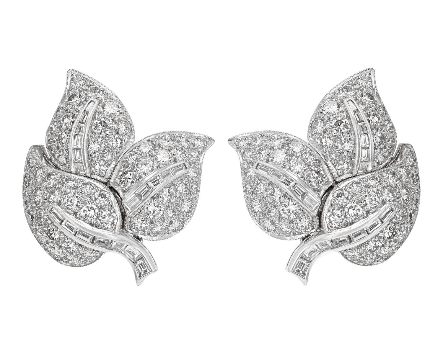 Diamond Leaf Earrings, 5.75 Carats