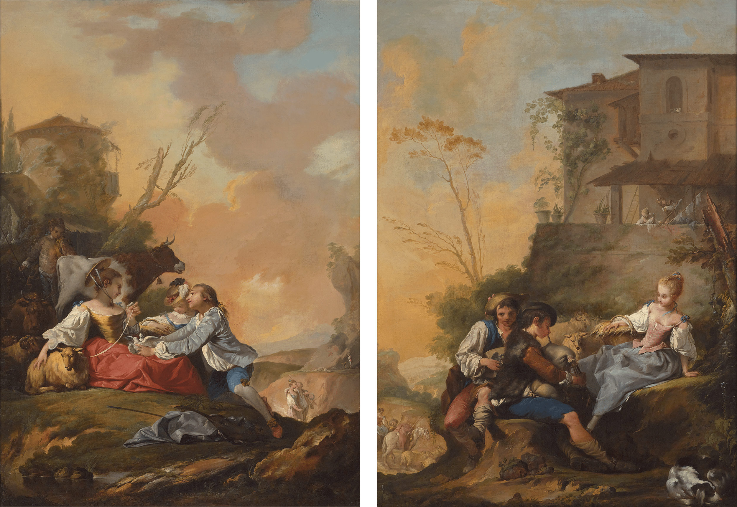 French School Courting Pastoral Scenes, 18th Century